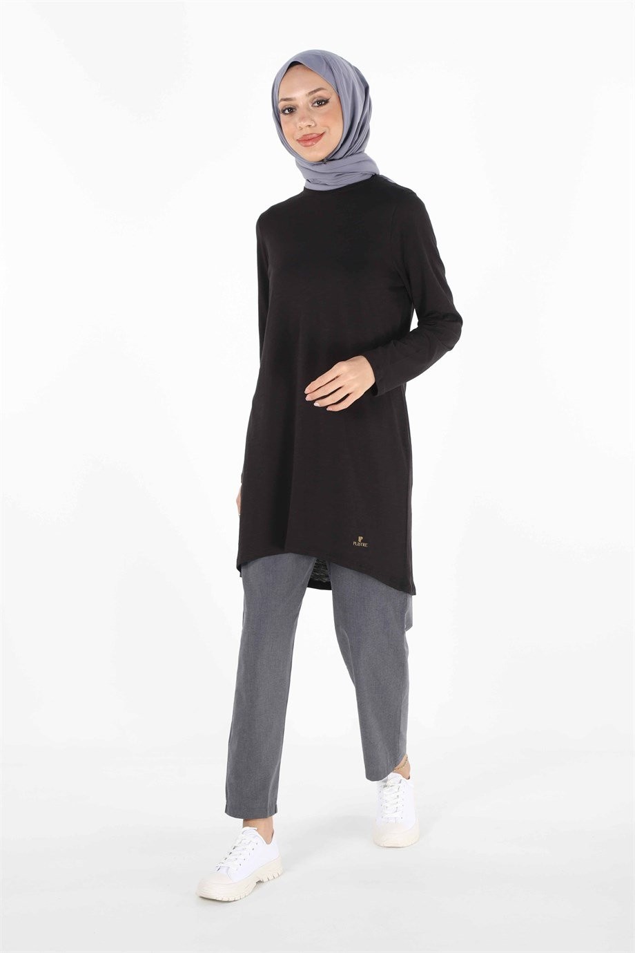 1875_Plistre Baskılı Basic Tesettür Tunik