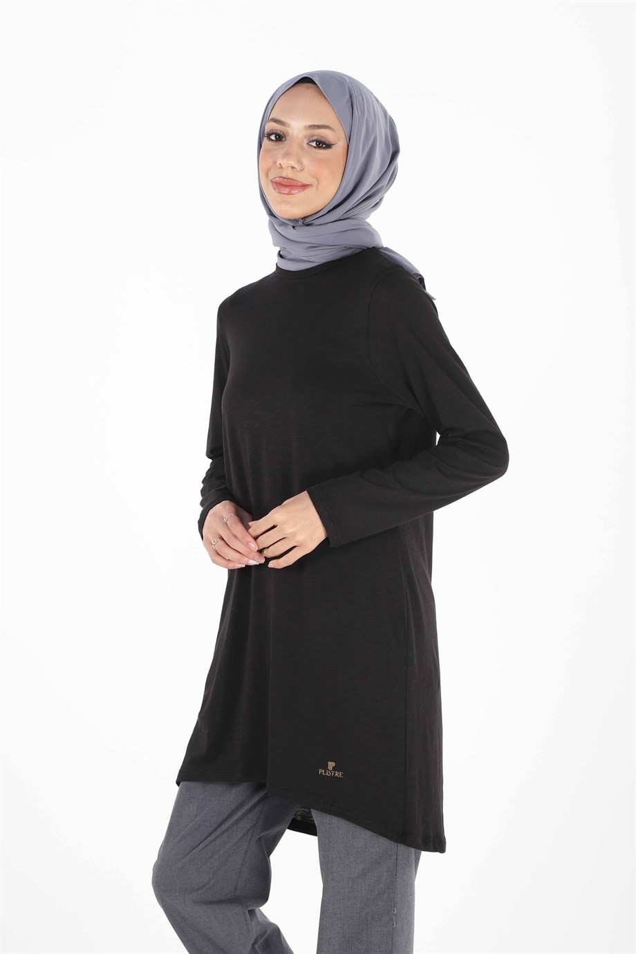 1875_Plistre Baskılı Basic Tesettür Tunik