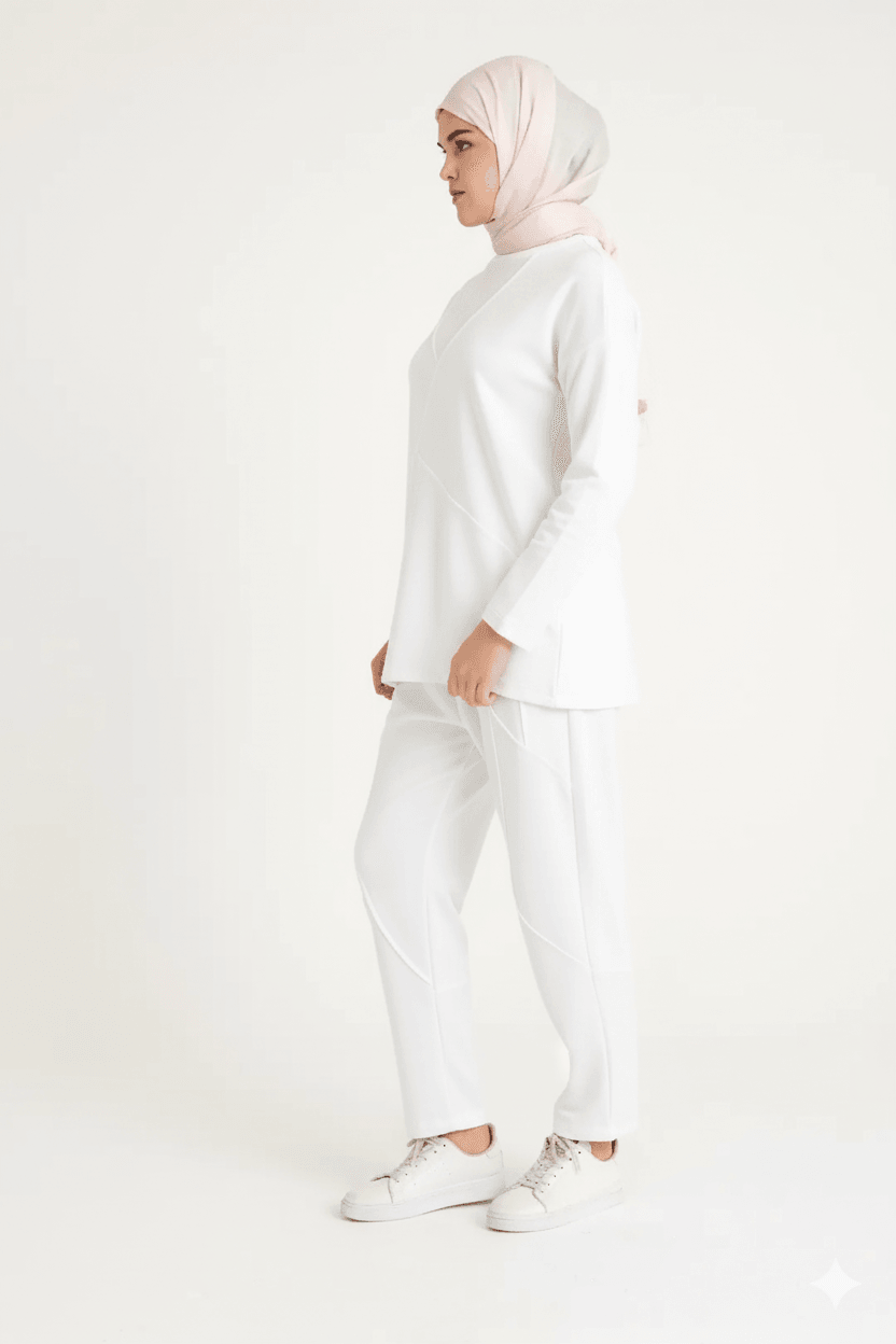 2228_Dikiş Detaylı Oversize Eşofman Tesettür Takım