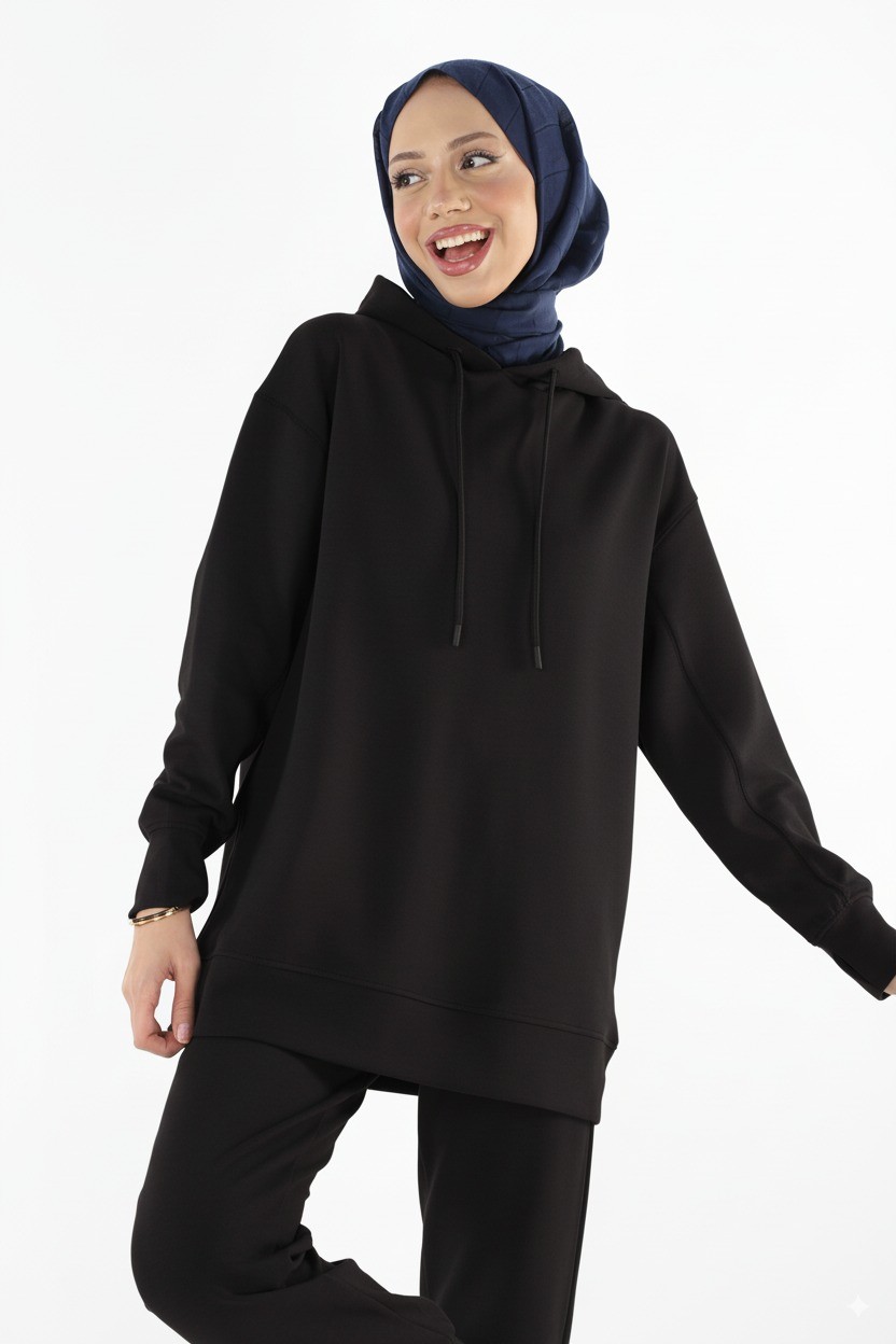 2227_Tesettür Kapüşonlu Sweatshirt & Pantolon Eşofman Takımı