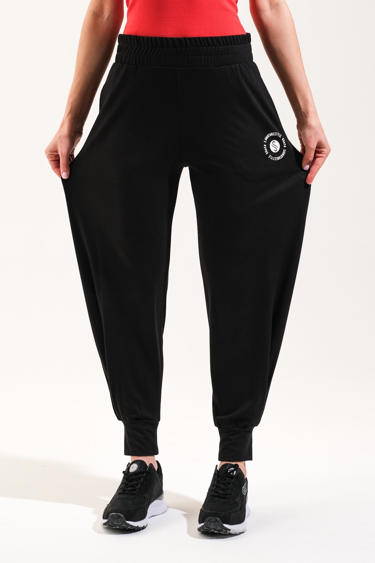 725911_Beli Lastikli Hafif Modal Kumaş Şalvar Görünümlü Harem Pantolon Yoga Pantolonu
