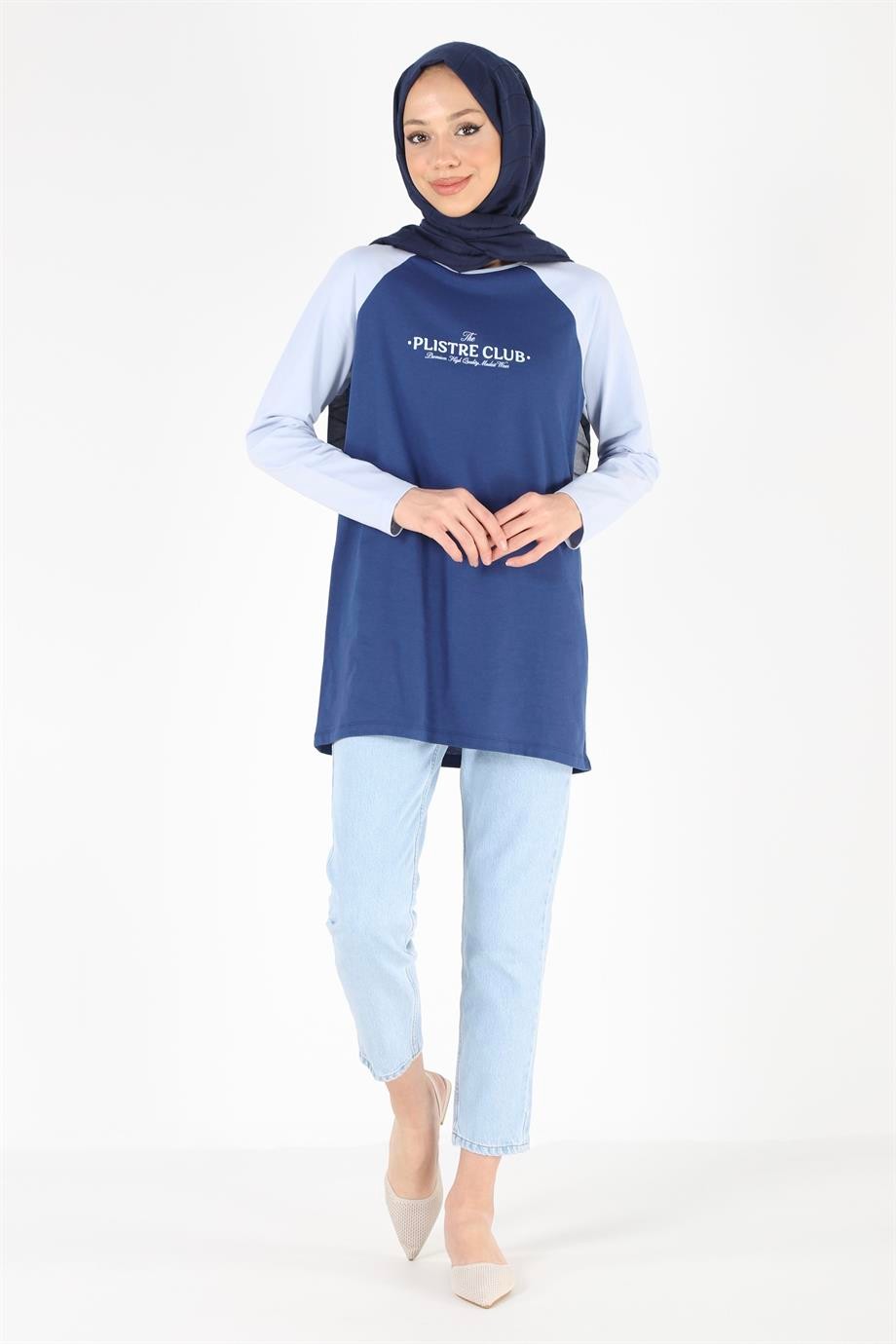2097_Baskılı Reglan Kollu Örme Tesettür Tunik