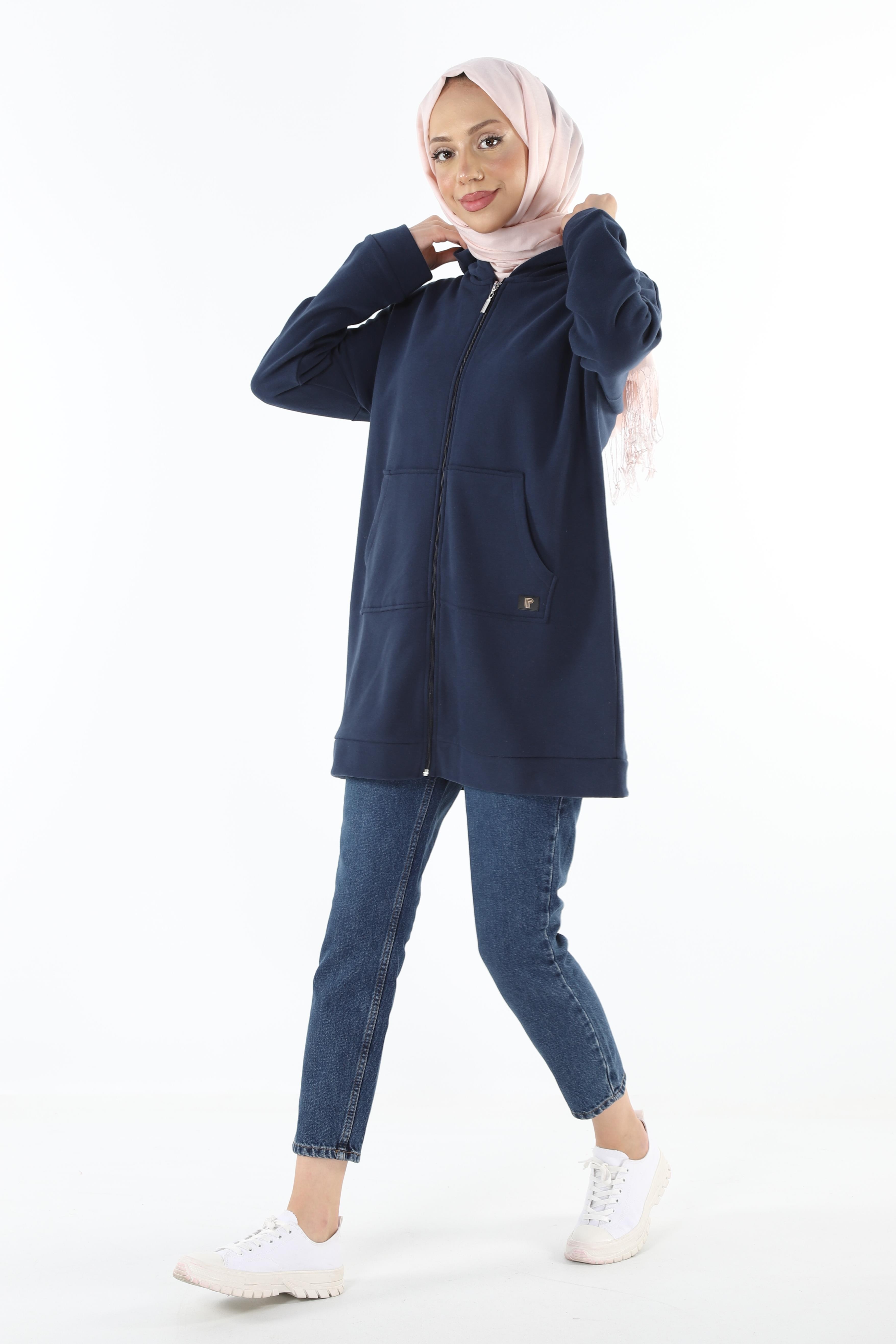 1929_Fermuarlı Tesettür Sweatshirt