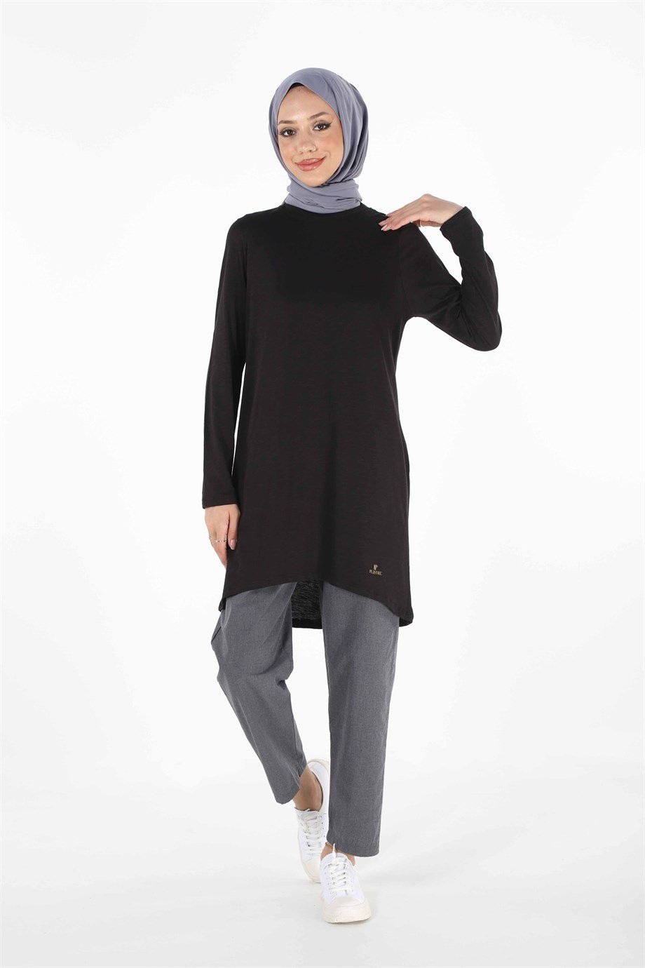 1875_Plistre Baskılı Basic Tesettür Tunik