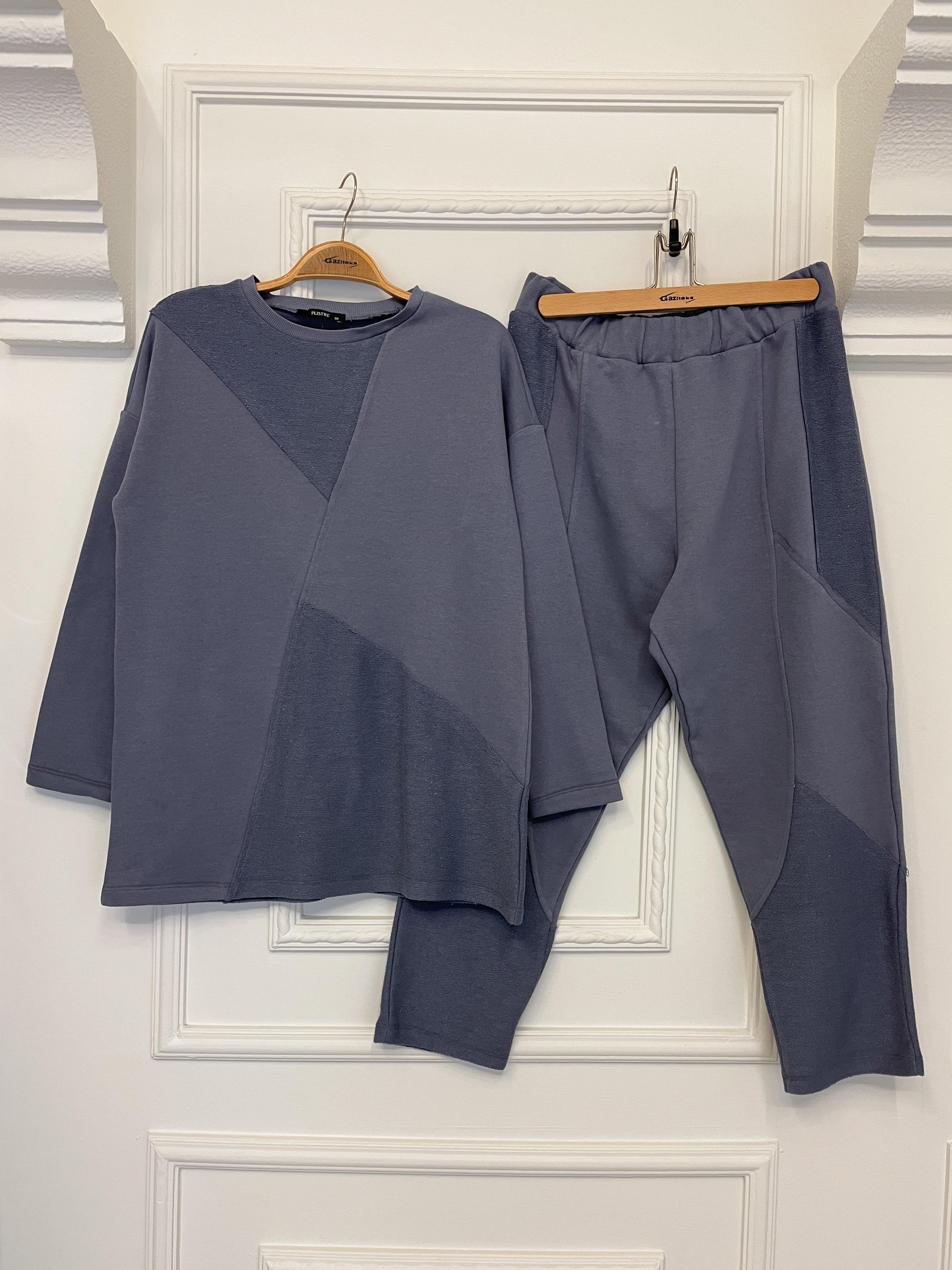 2228_Dikiş Detaylı Oversize Eşofman Tesettür Takım