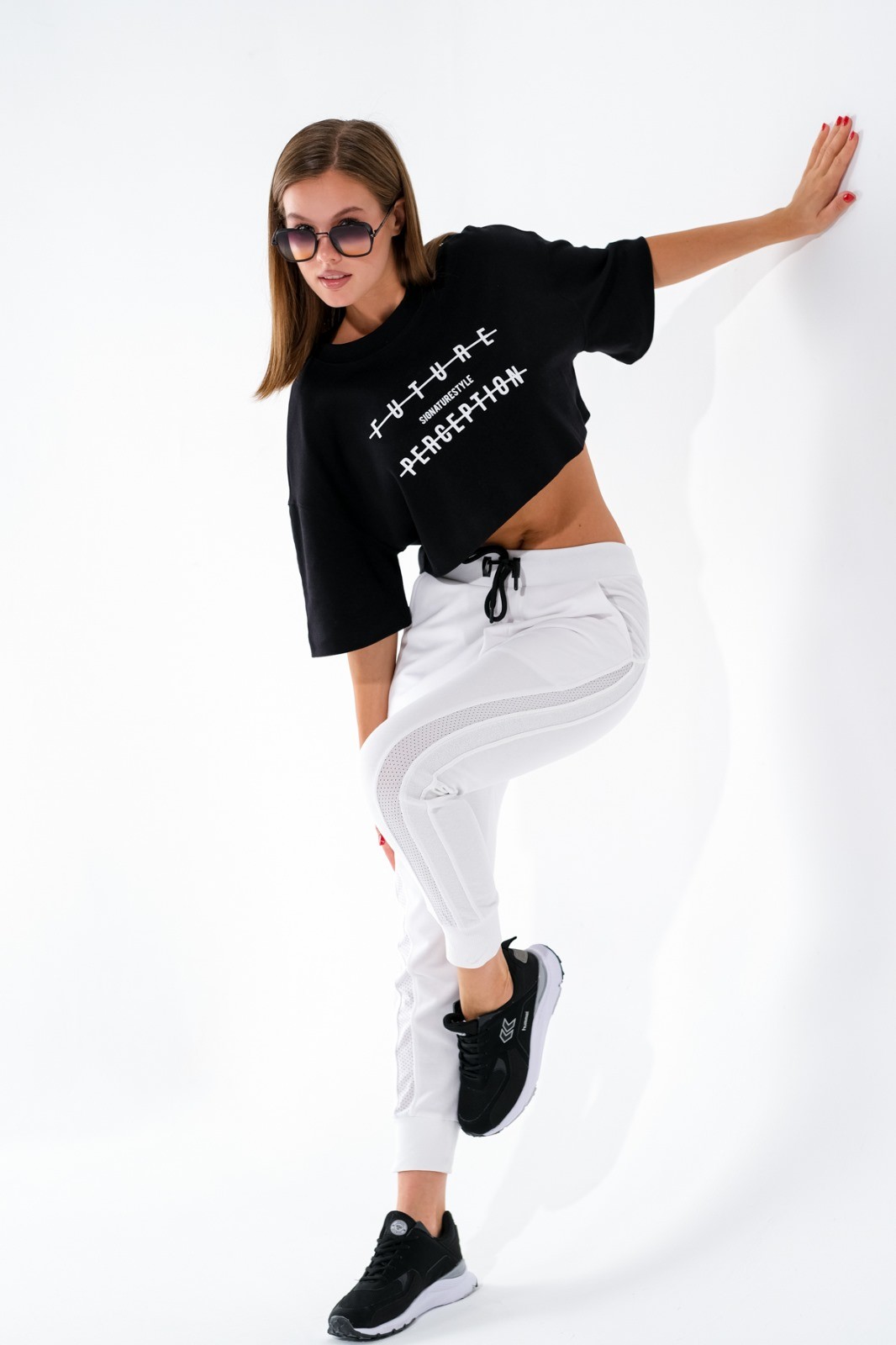 724106_Kadın Oversize Geniş Kalıp Baskılı Crop Boy Kısa Kollu Sportif Tshirt