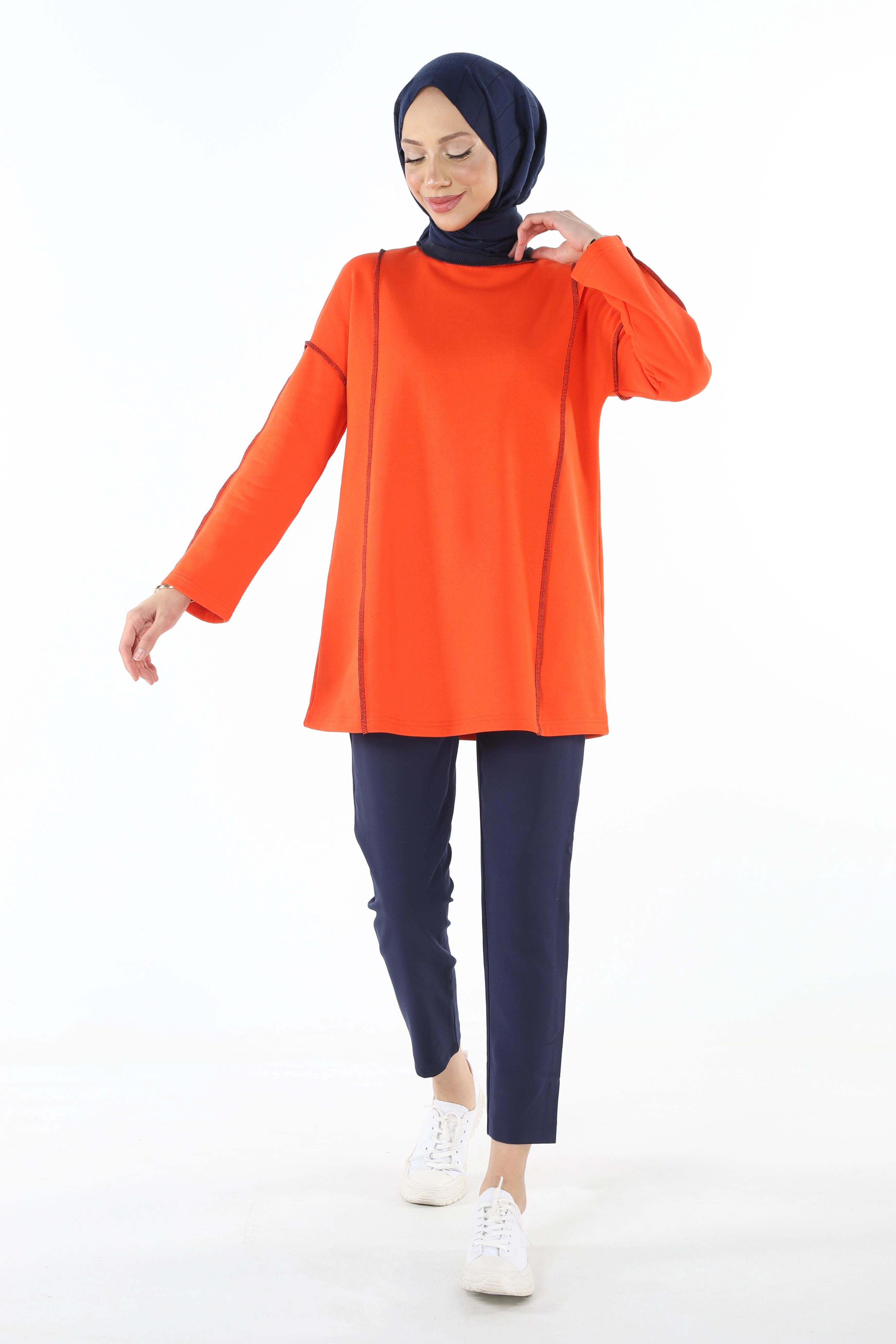 2229_Şardonlu Karyoka Dikişli Basic Tesettür Sweatshirt