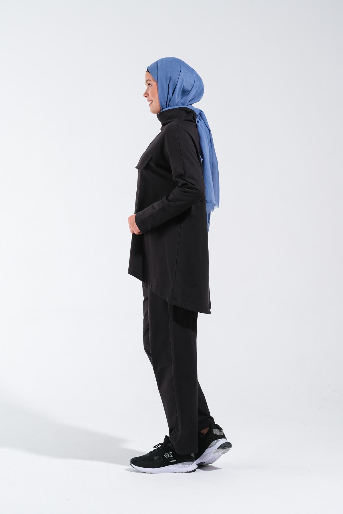 2232_İnterlok Siyah Modern Tasarımlı Eşofman Takımı