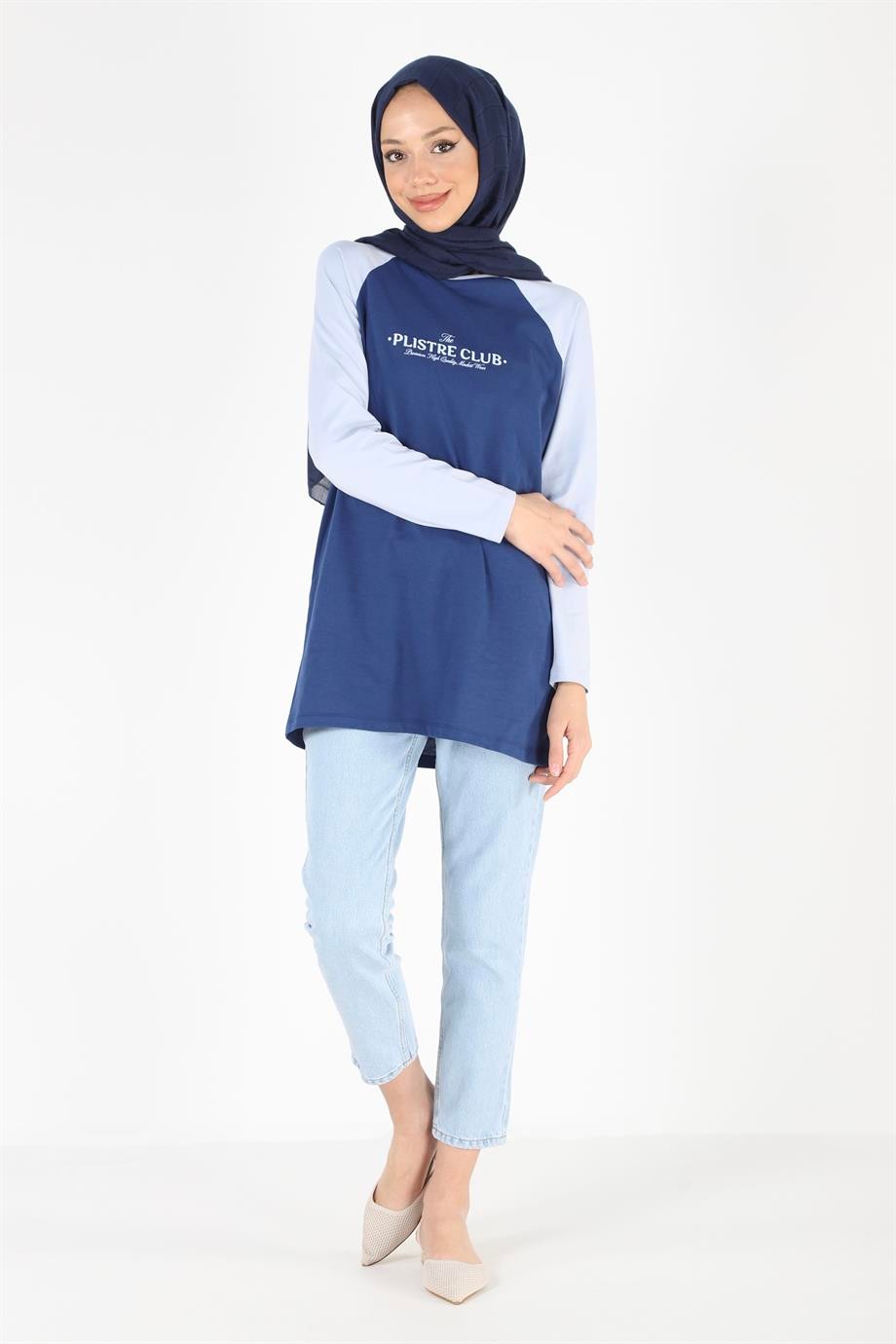 2097_Baskılı Reglan Kollu Örme Tesettür Tunik