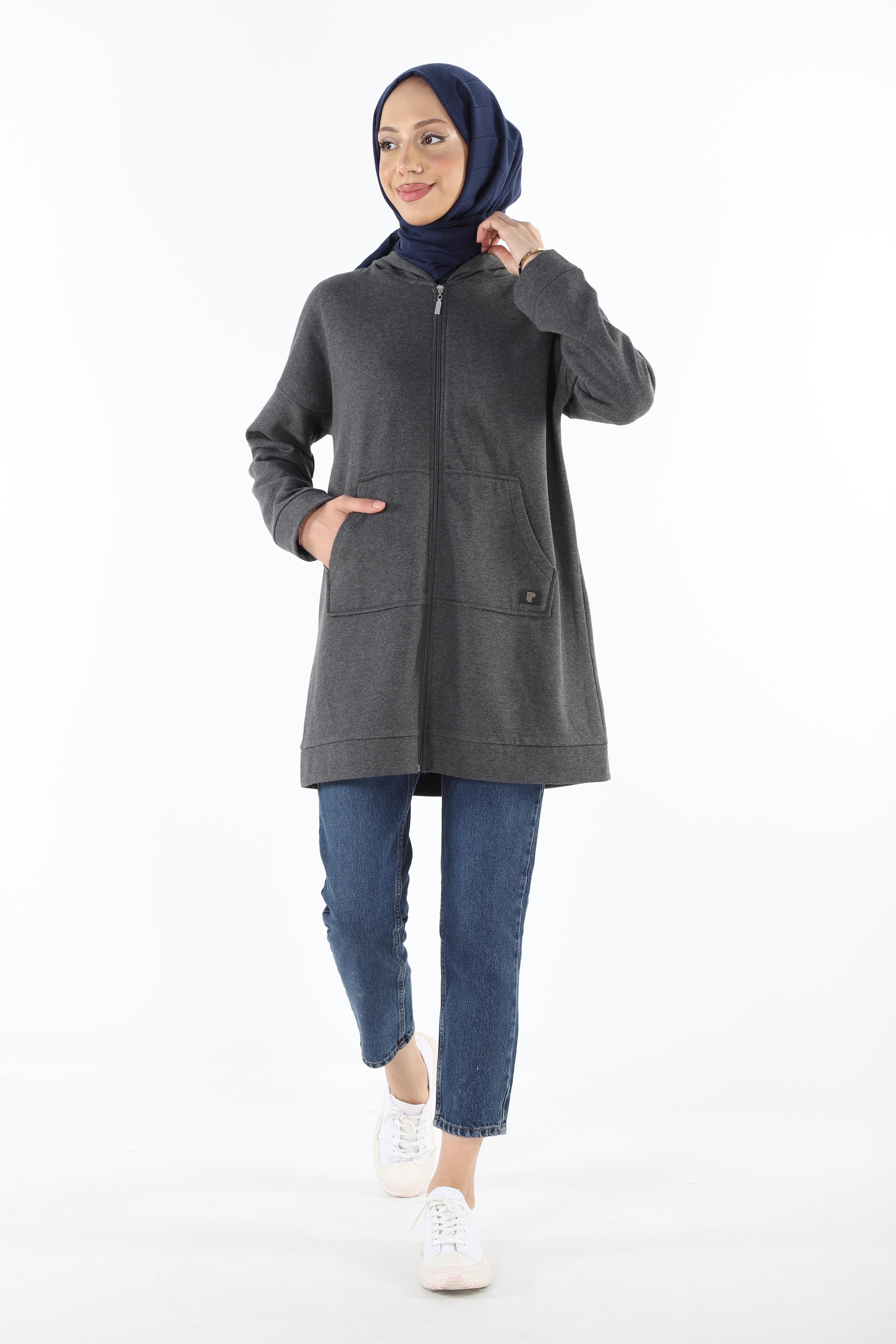 1929_Fermuarlı Tesettür Sweatshirt