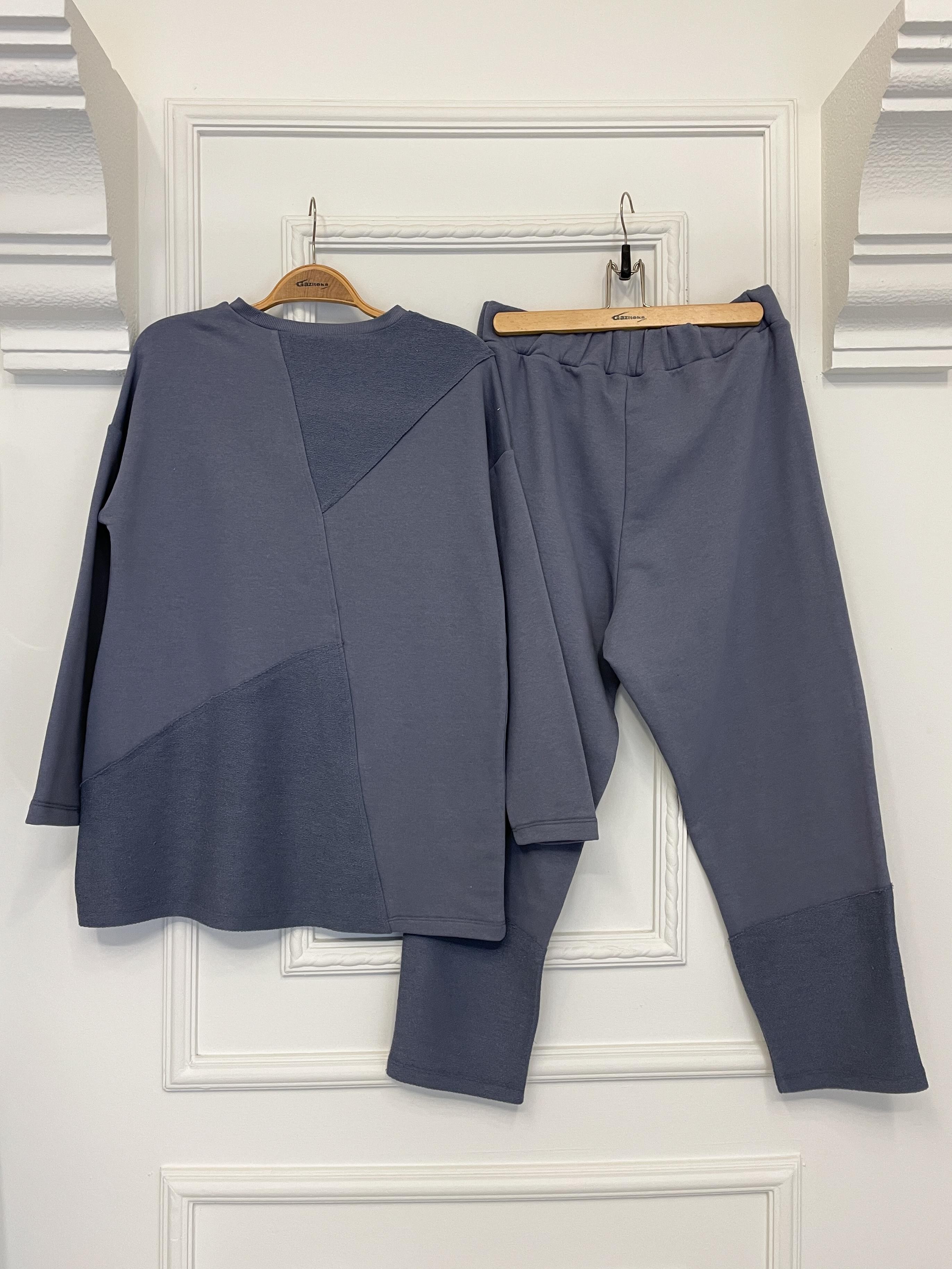 2228_Dikiş Detaylı Oversize Eşofman Tesettür Takım