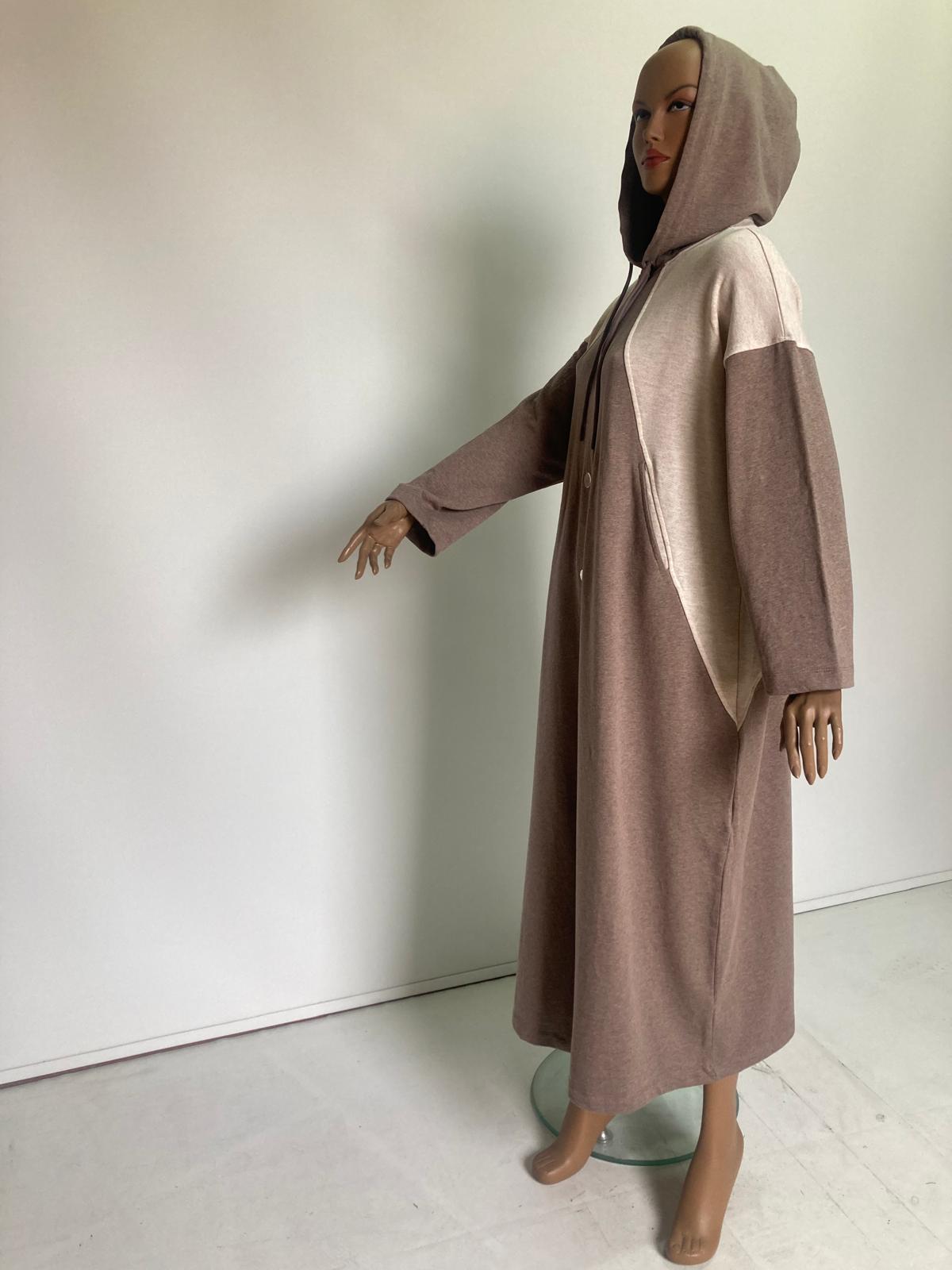 2275_Kadın Spor Oversize Kapüşonlu Çıtçıtlı 3 İplik Uzun Kap – Mevsimlik Tesettür Pardesü