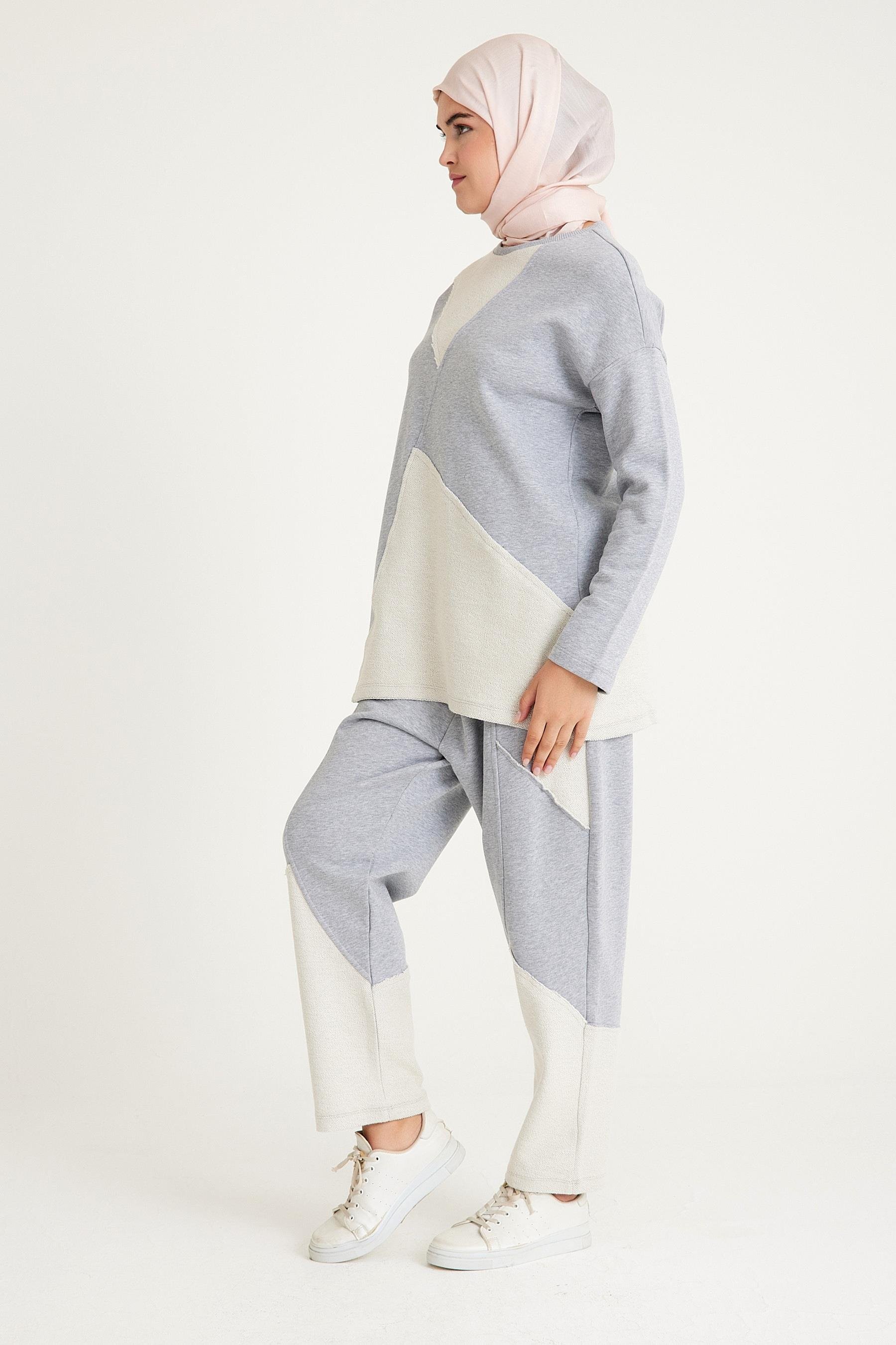 2228_Dikiş Detaylı Oversize Eşofman Tesettür Takım