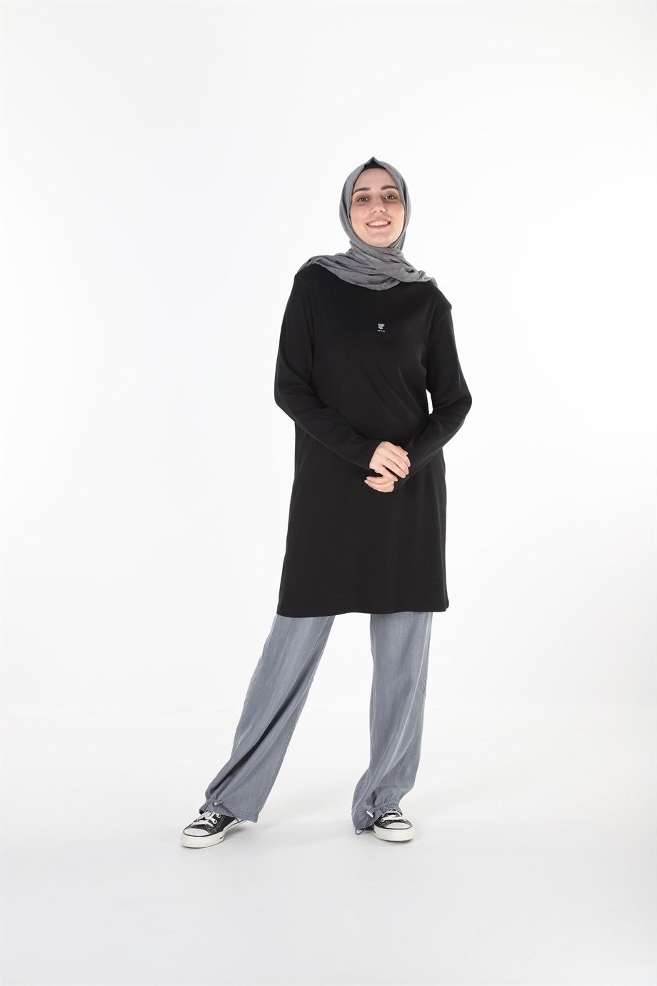 1455_Baskılı Taşlı Tesettür Tunik