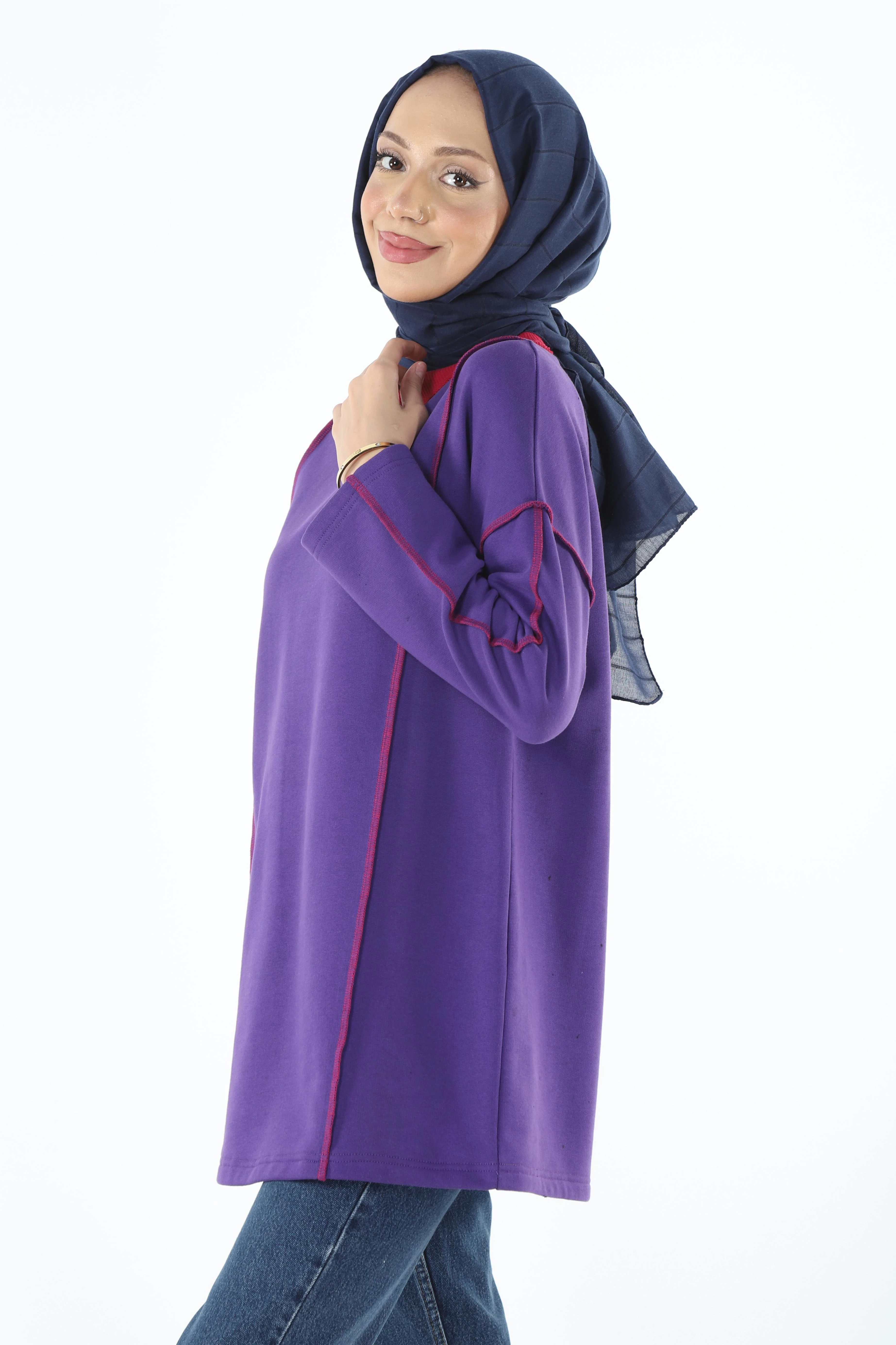 2229_Şardonlu Karyoka Dikişli Basic Tesettür Sweatshirt