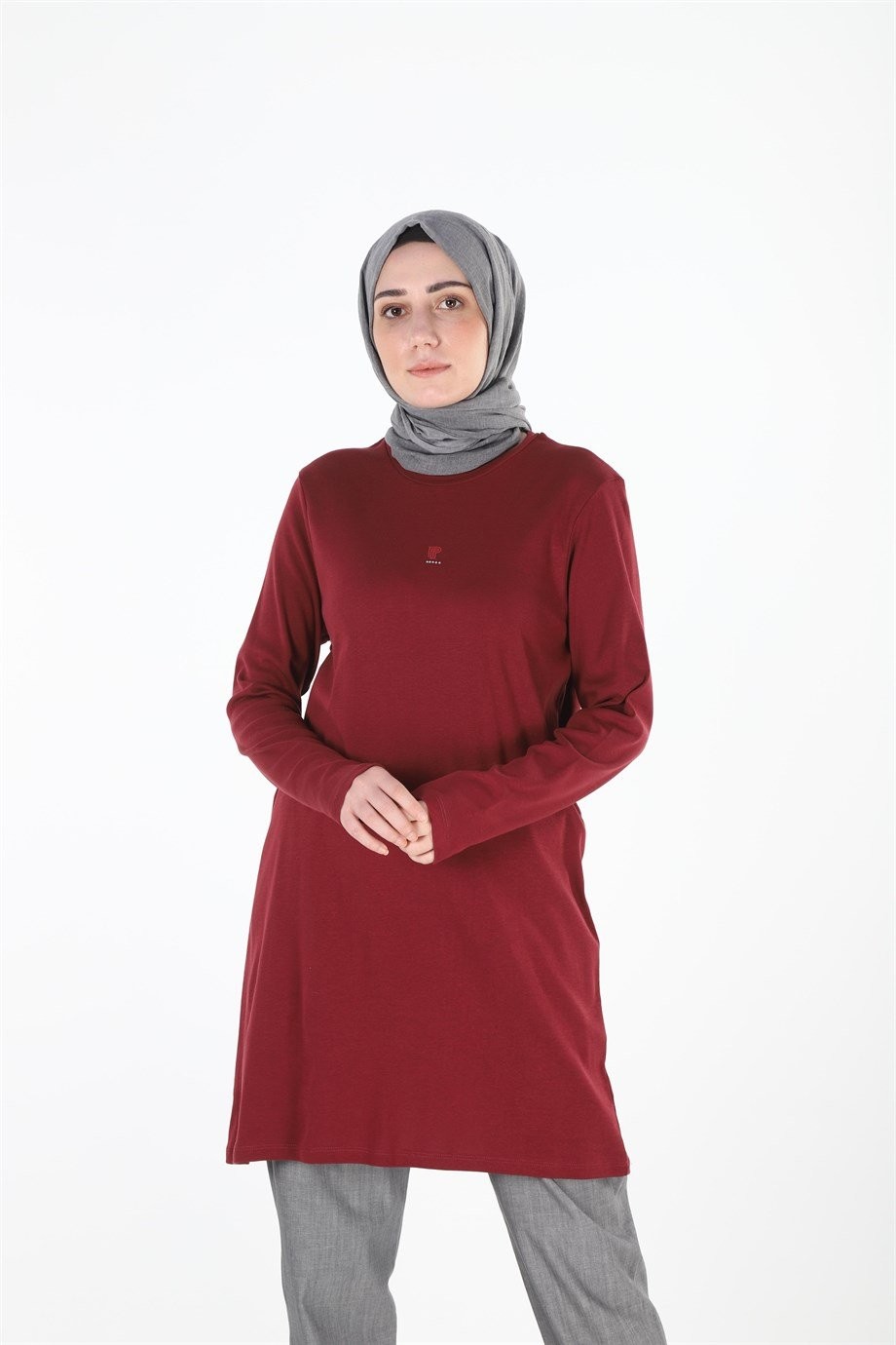 1455_Baskılı Taşlı Tesettür Tunik