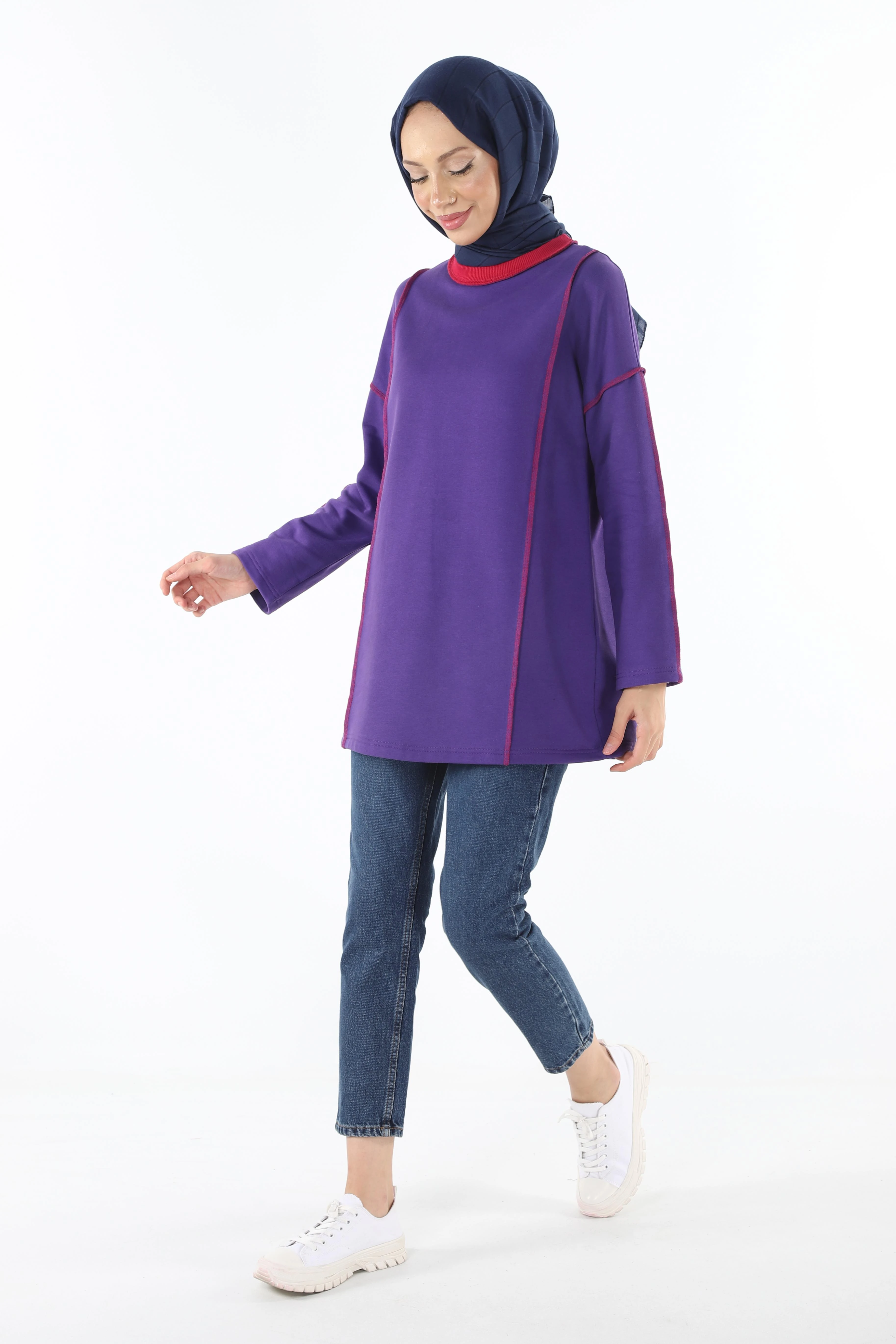 2229_Şardonlu Karyoka Dikişli Basic Tesettür Sweatshirt