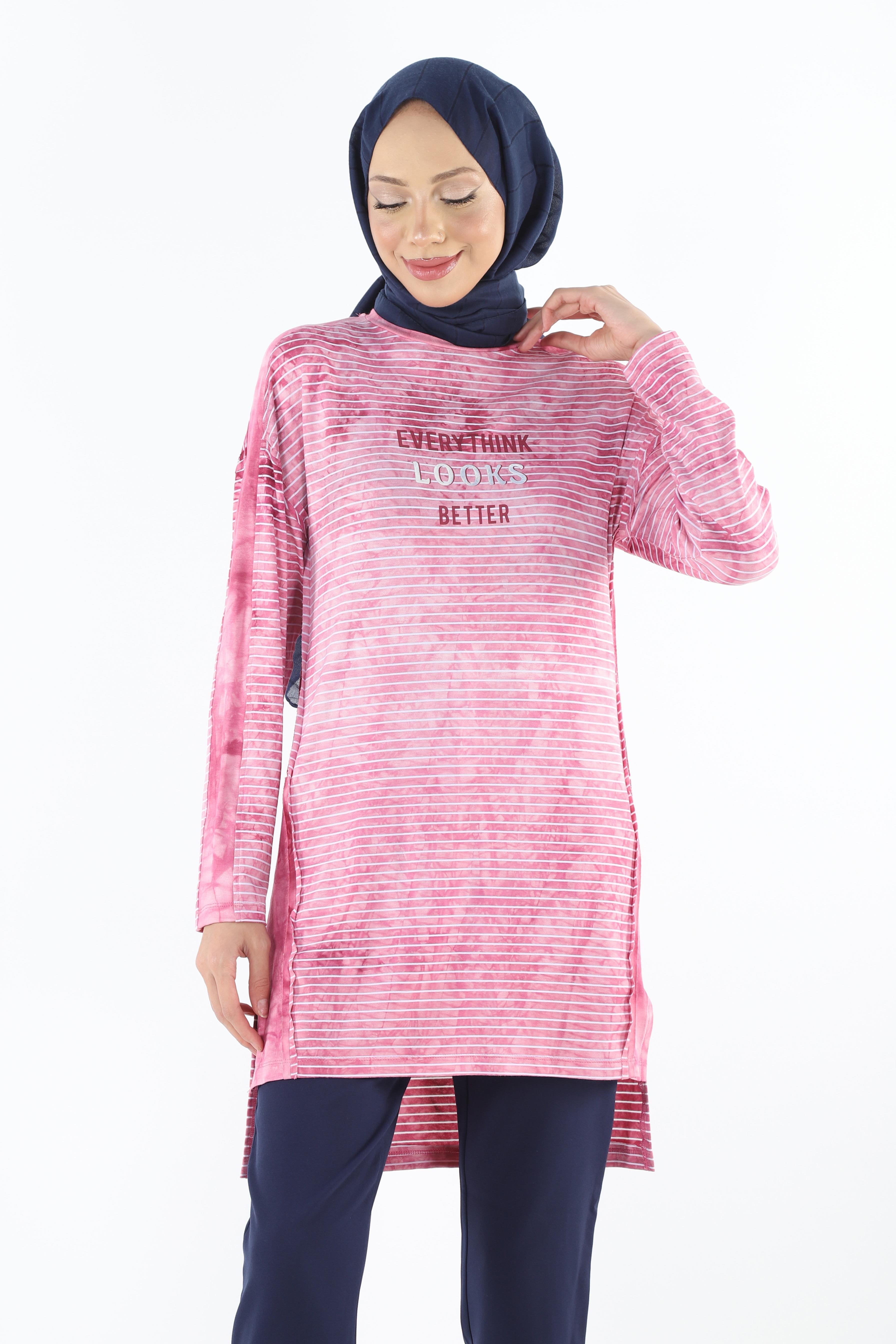 2186_Batik Desen Görünümlü Baskılı Tesettür Tunik
