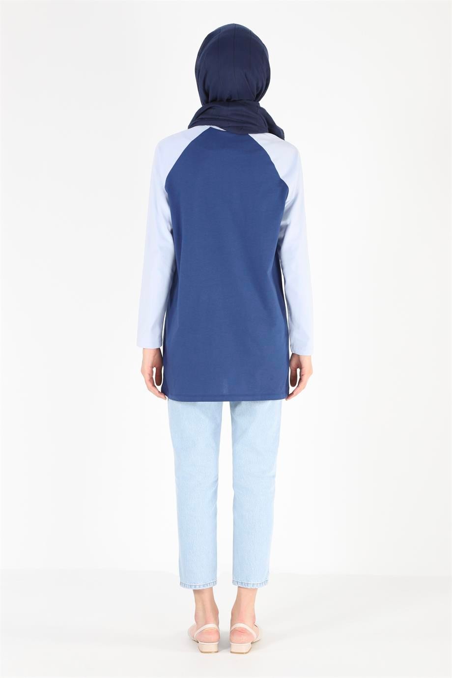 2097_Baskılı Reglan Kollu Örme Tesettür Tunik
