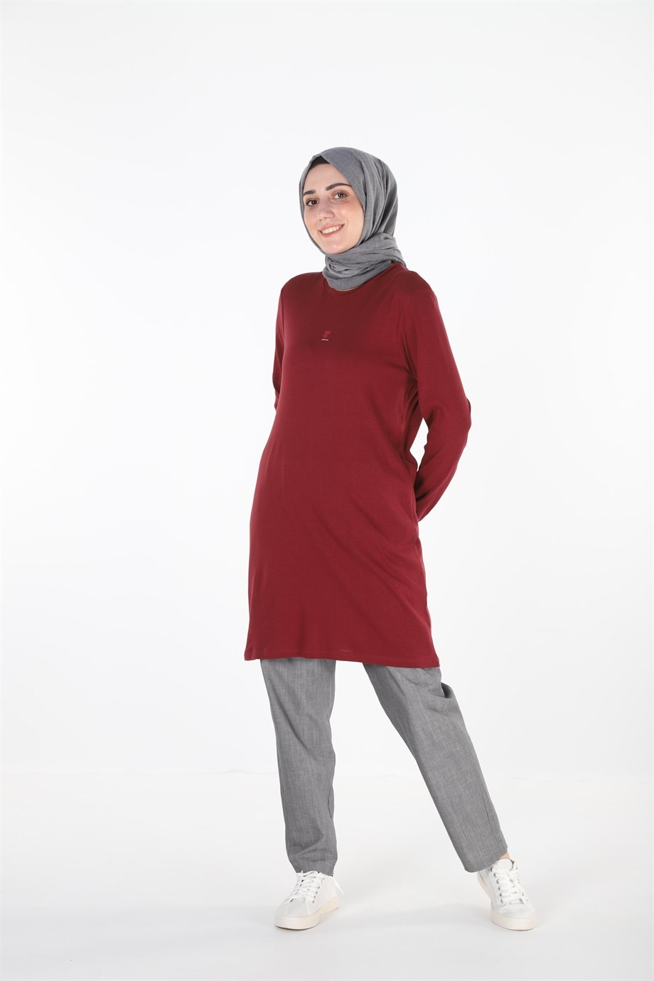 1455_Baskılı Taşlı Tesettür Tunik