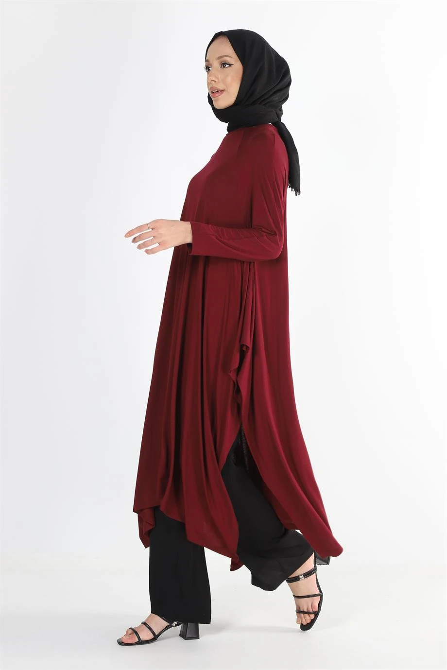 1220_Asimetrik Kesim Plistre Tesettür Tunik