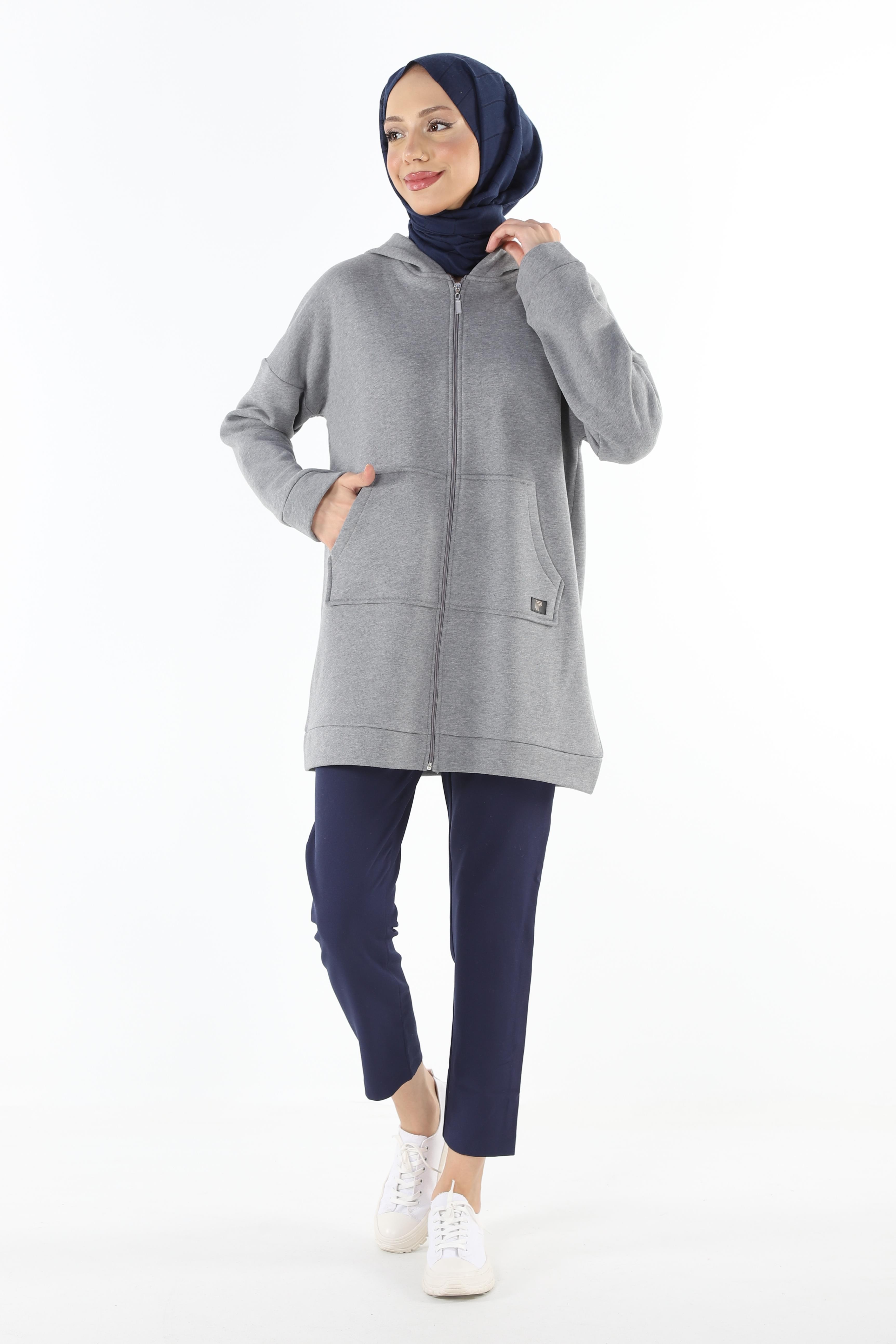1929_Fermuarlı Tesettür Sweatshirt