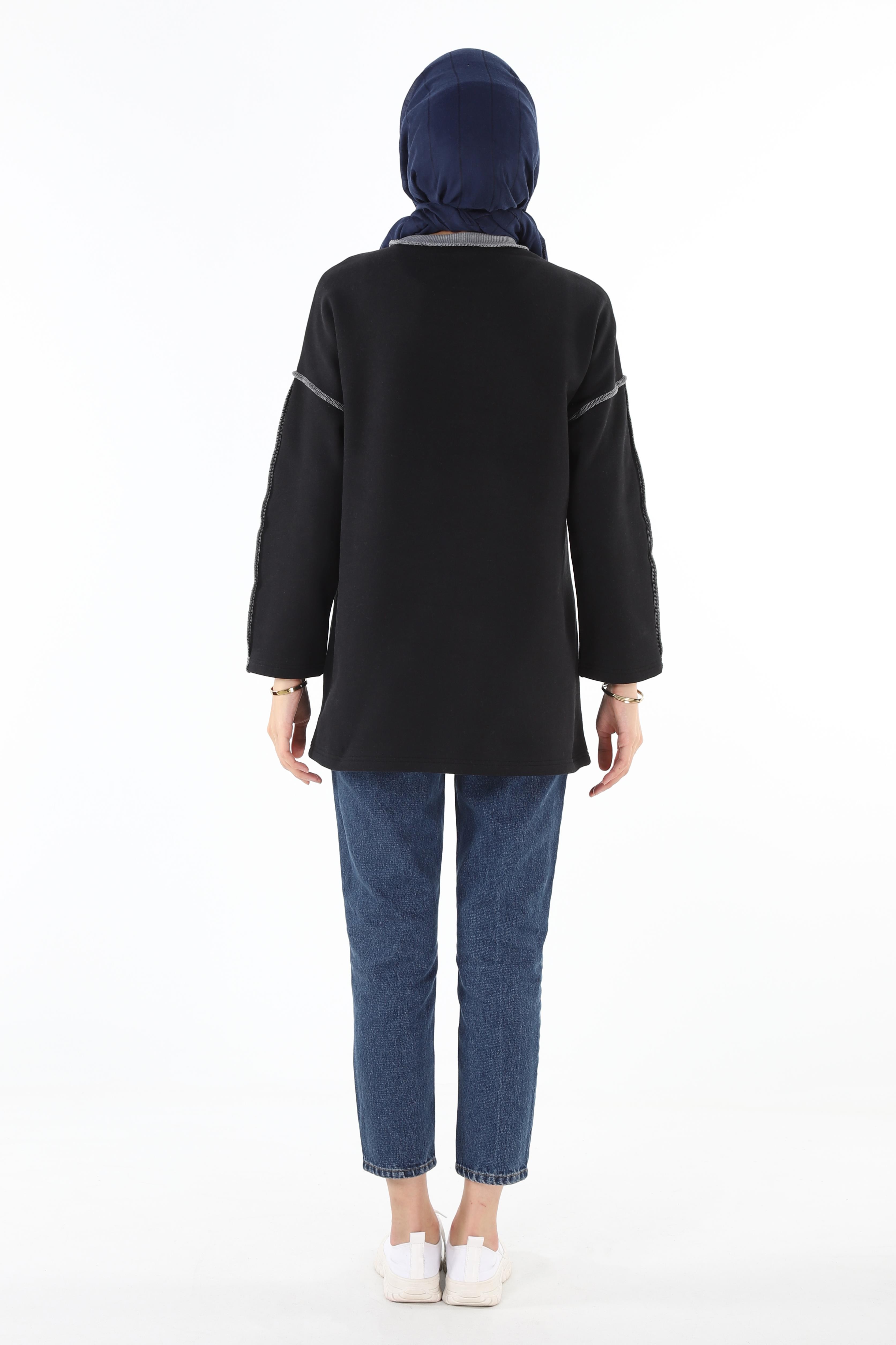 2229_Şardonlu Karyoka Dikişli Basic Tesettür Sweatshirt