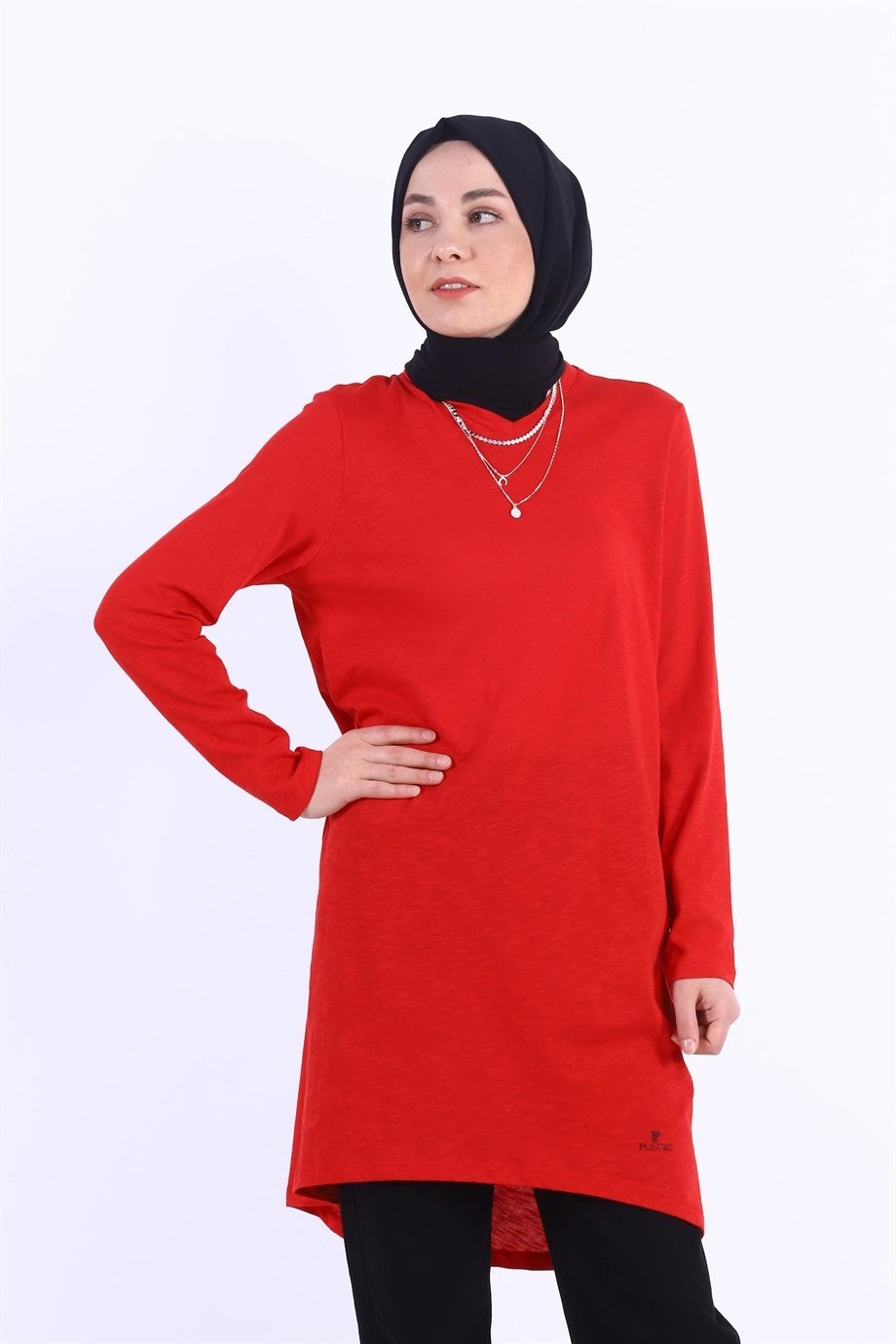 1875_Plistre Baskılı Basic Tesettür Tunik