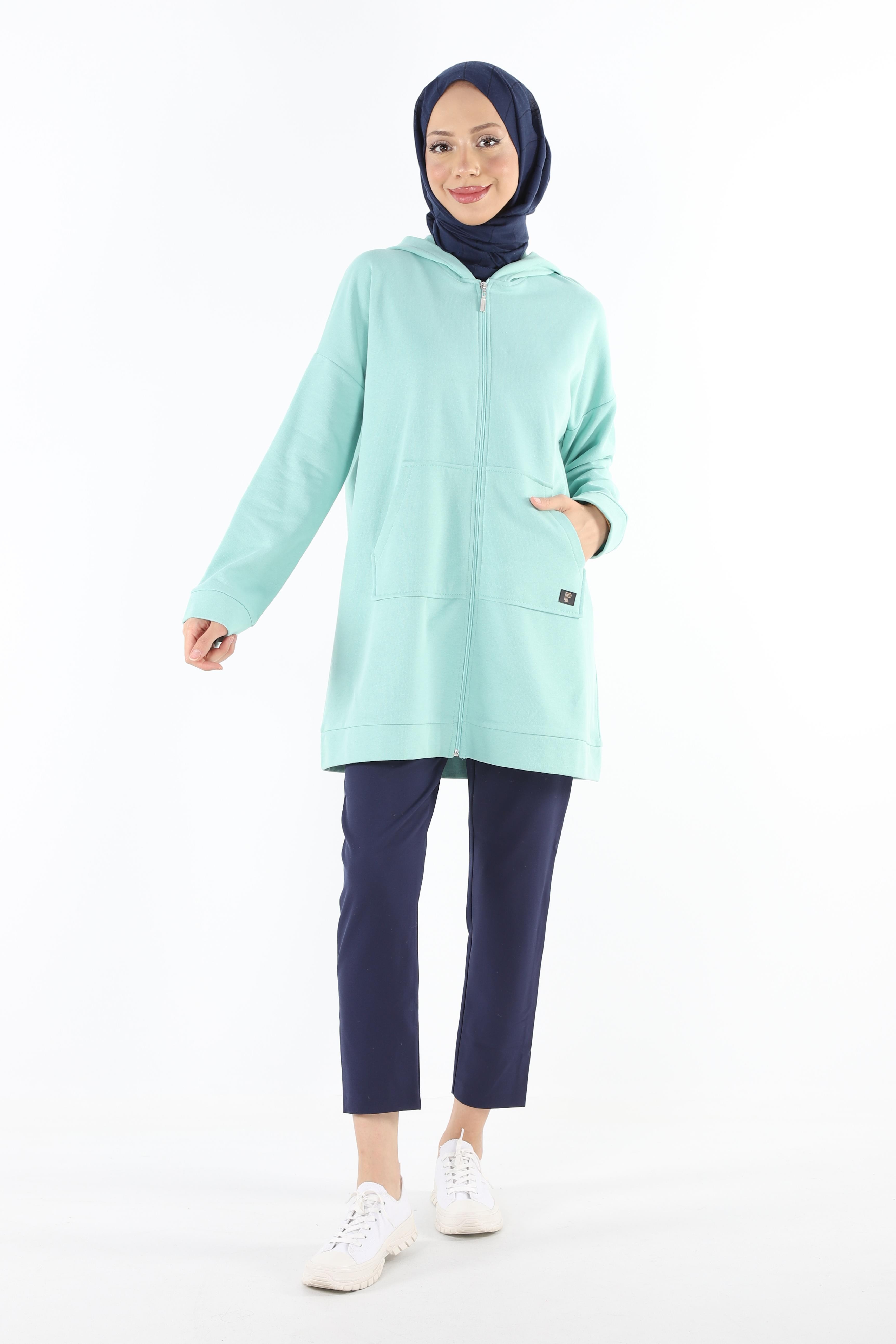 1929_Fermuarlı Tesettür Sweatshirt