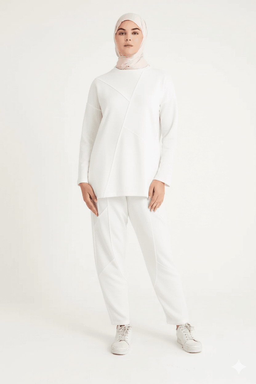 2228_Dikiş Detaylı Oversize Eşofman Tesettür Takım