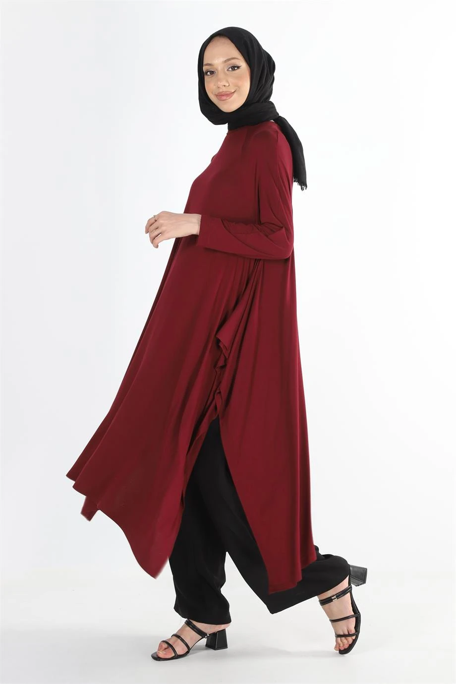 1220_Asimetrik Kesim Plistre Tesettür Tunik