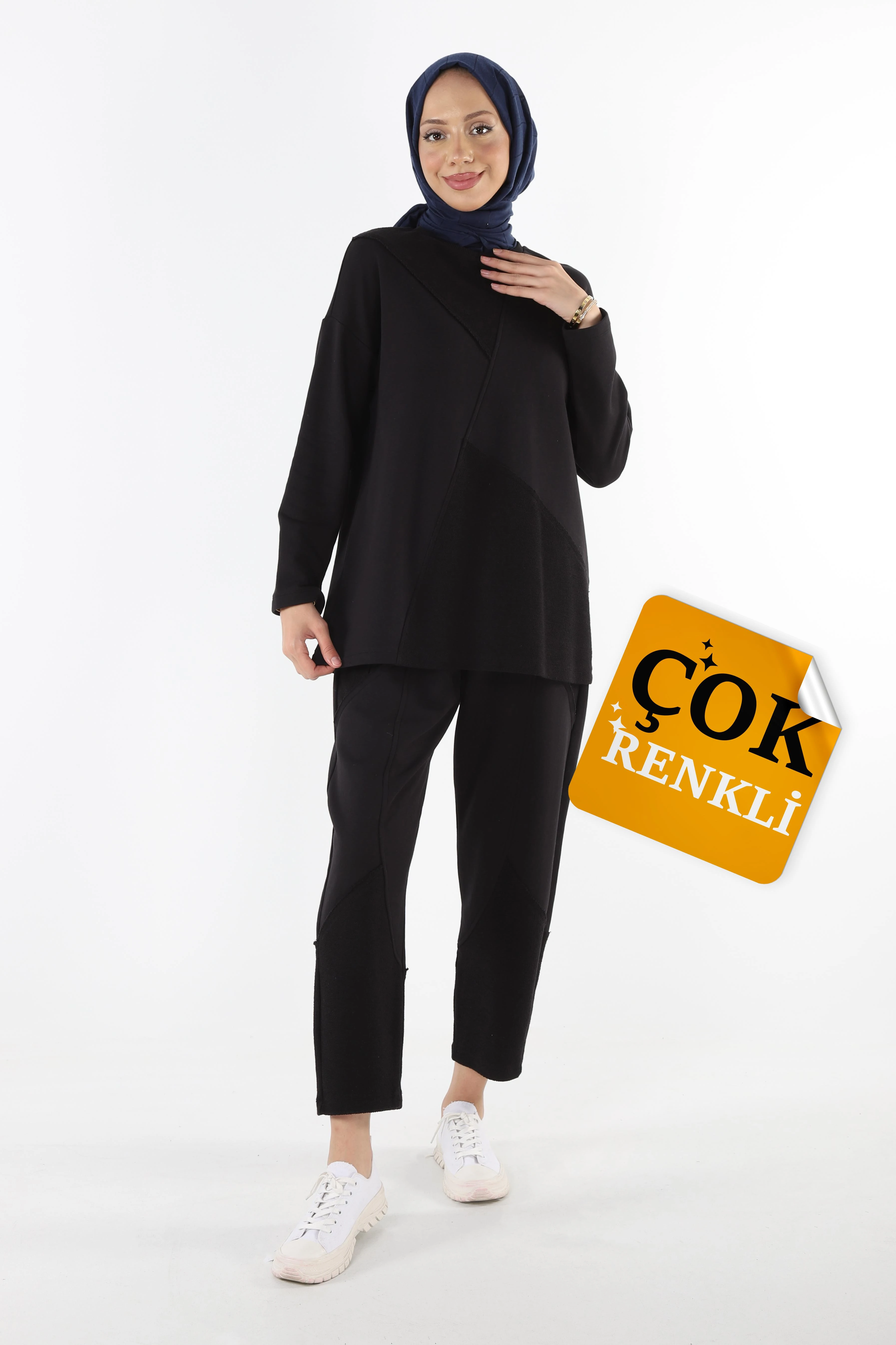 2228_Dikiş Detaylı Oversize Eşofman Tesettür Takım