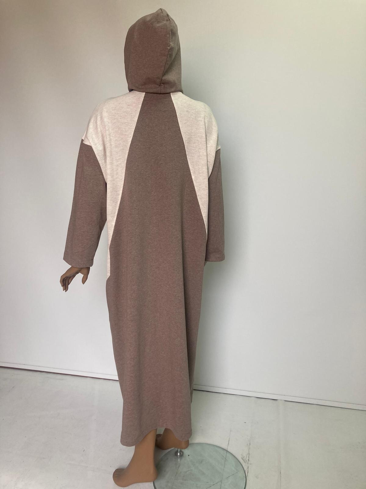 2275_Kadın Spor Oversize Kapüşonlu Çıtçıtlı 3 İplik Uzun Kap – Mevsimlik Tesettür Pardesü