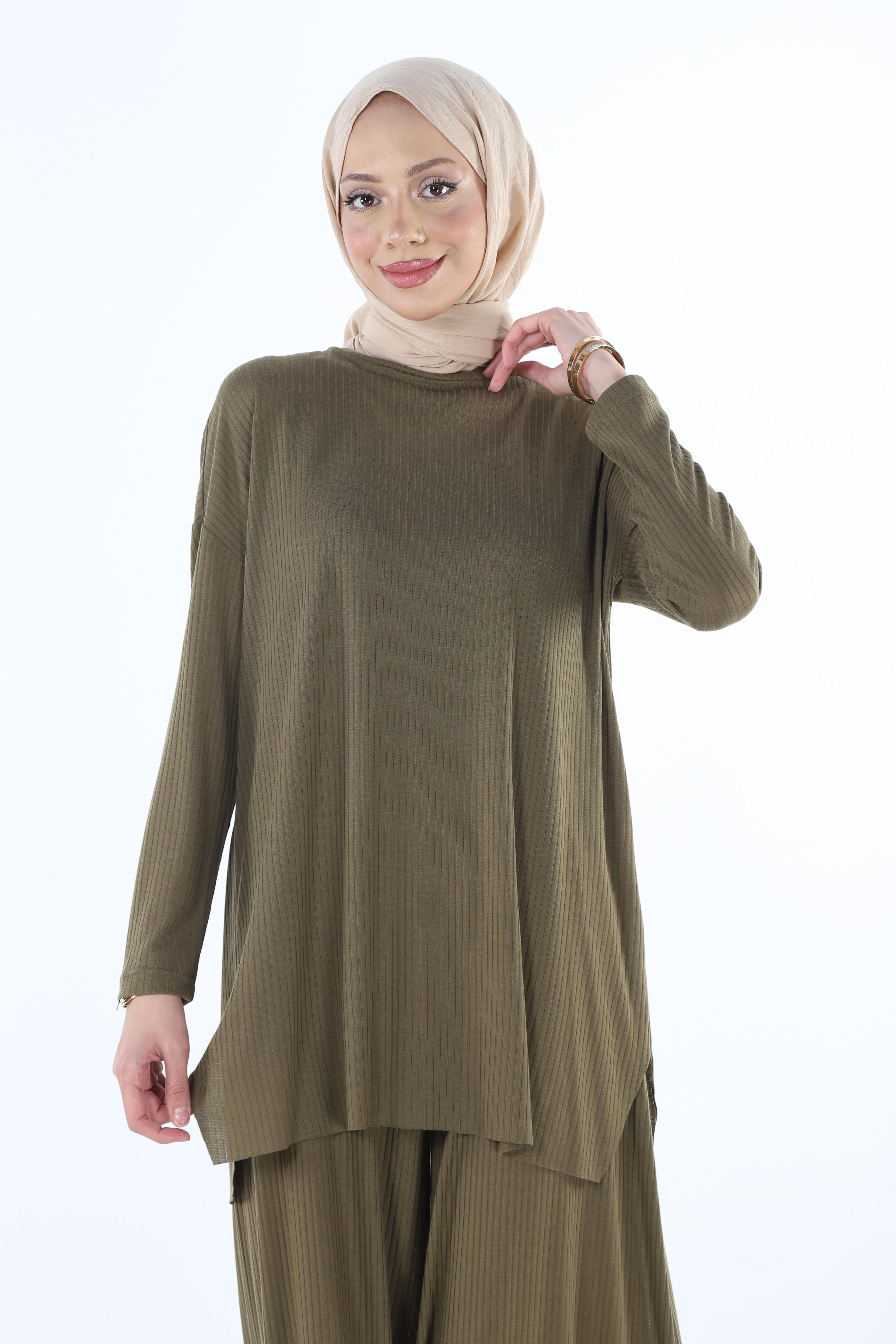 2150_Tesettür Kaşkorse Tunik- Pantolon
