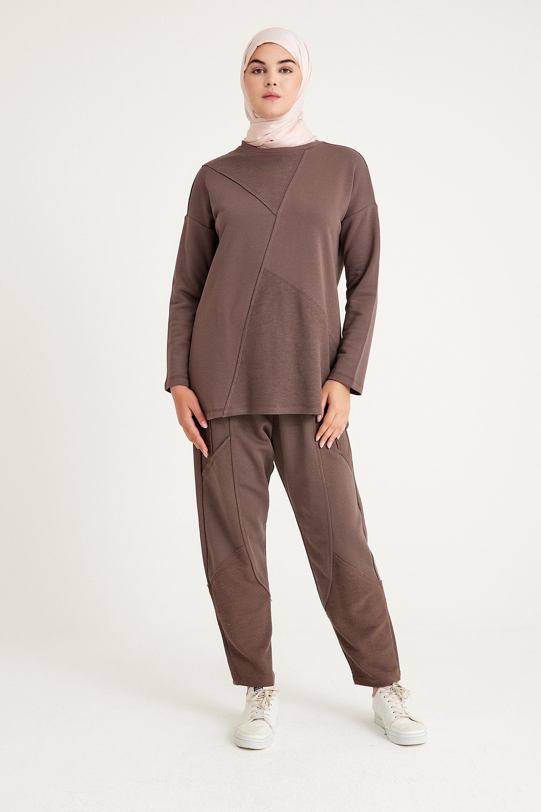 2228_Dikiş Detaylı Oversize Eşofman Tesettür Takım