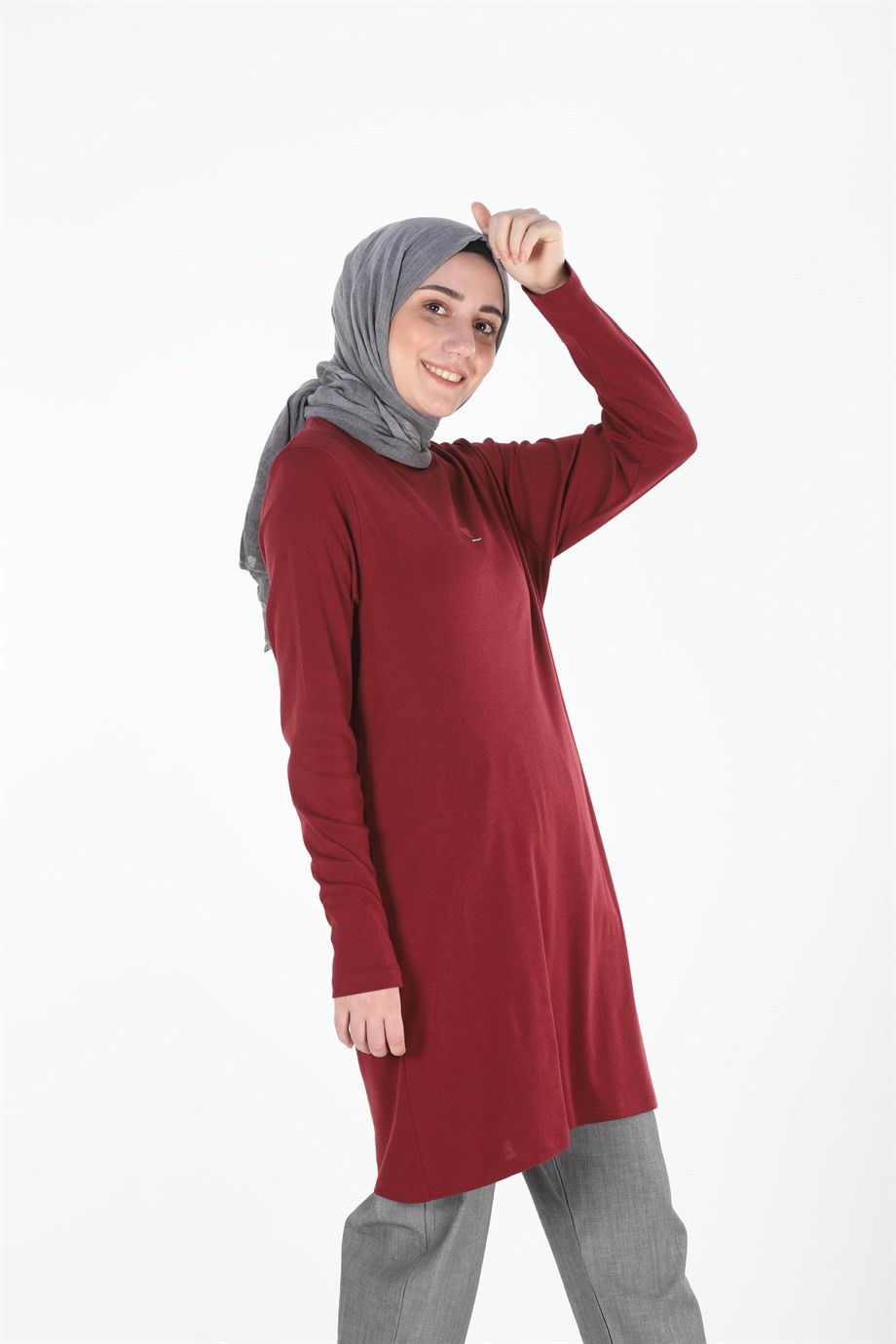 1455_Baskılı Taşlı Tesettür Tunik
