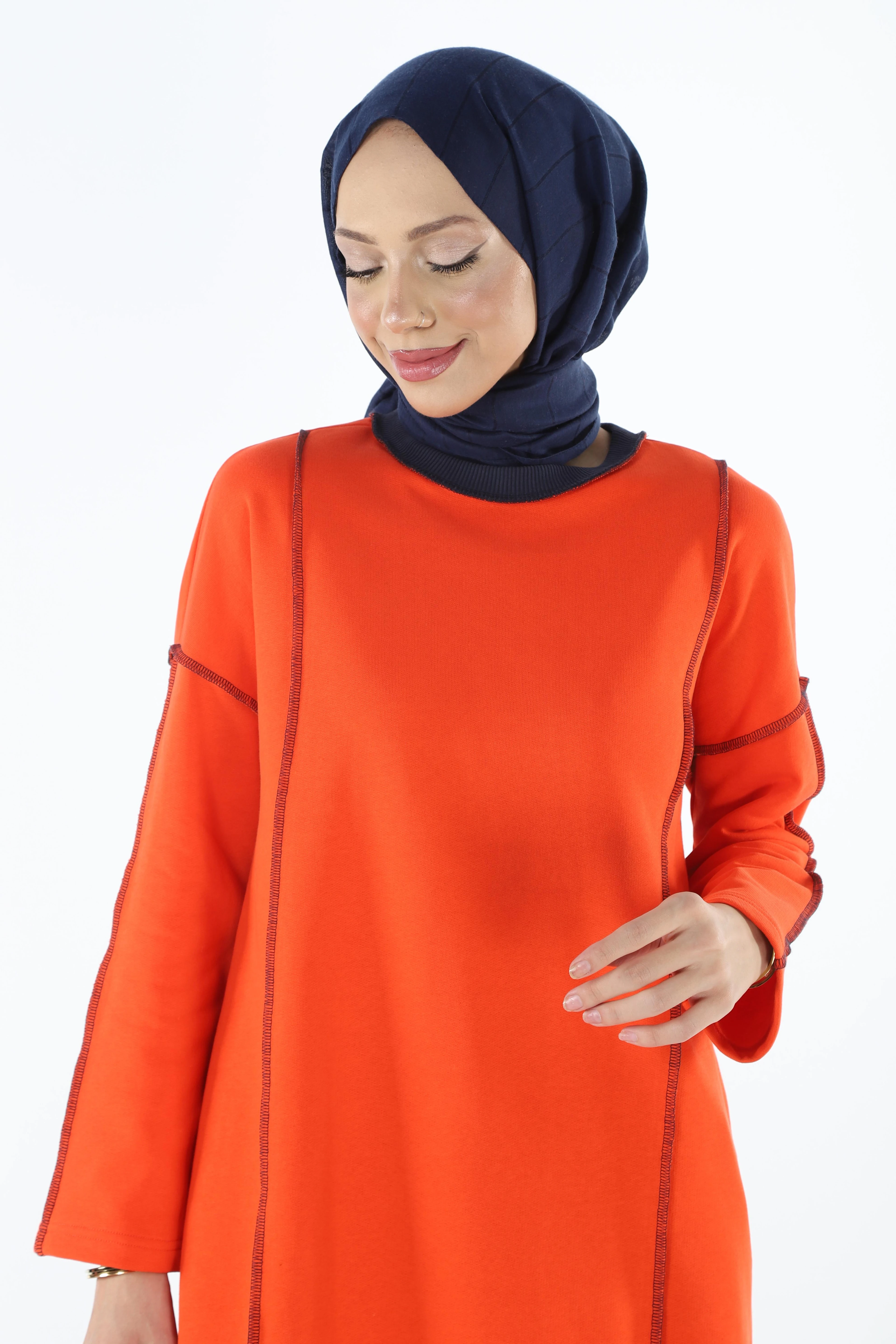 2229_Şardonlu Karyoka Dikişli Basic Tesettür Sweatshirt