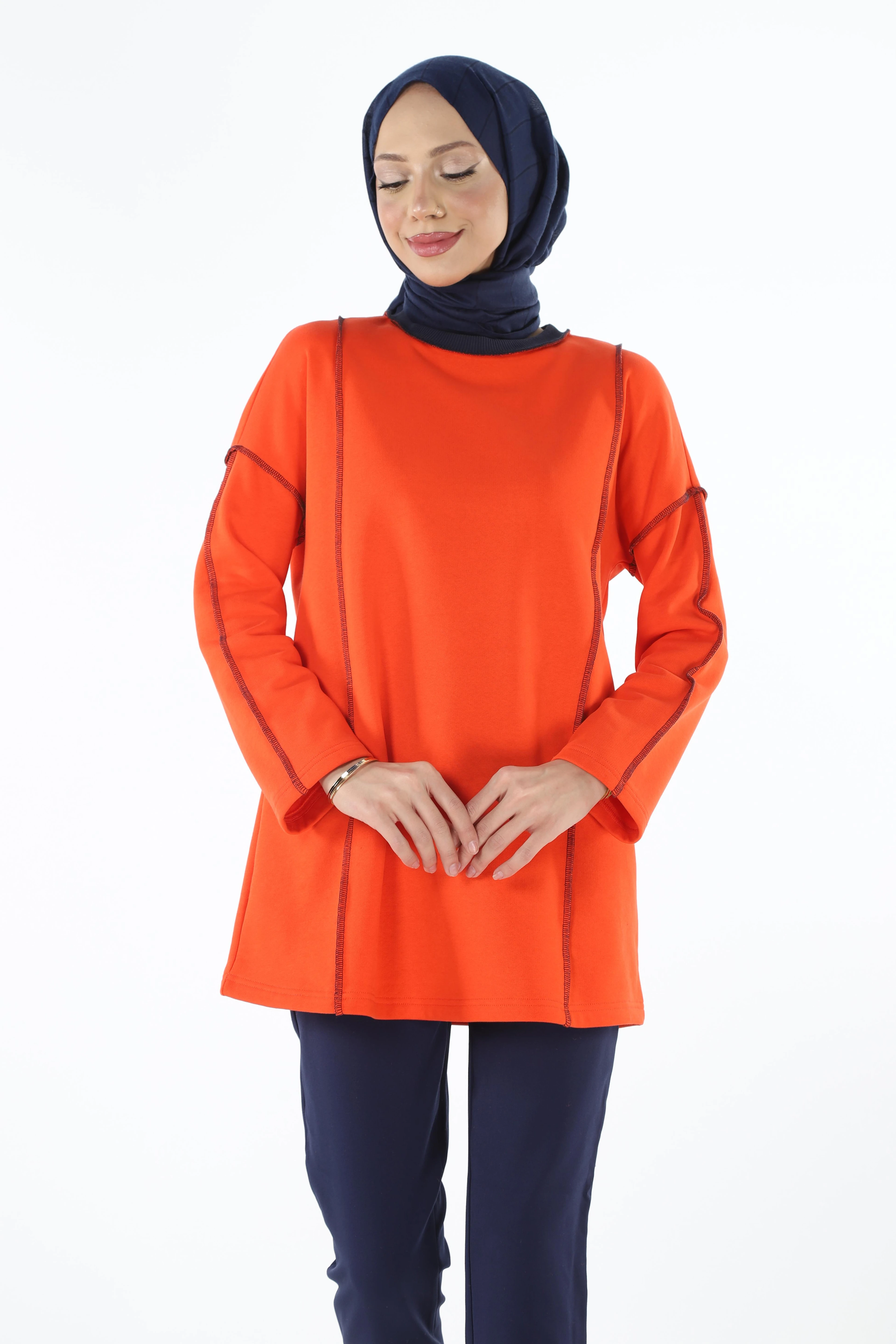 2229_Şardonlu Karyoka Dikişli Basic Tesettür Sweatshirt