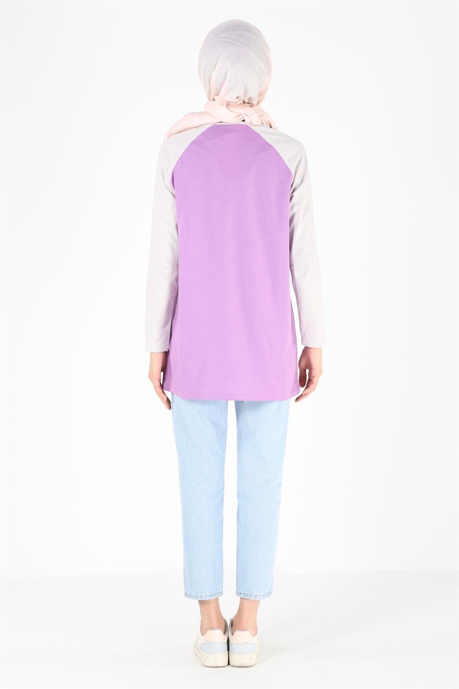2097_Baskılı Reglan Kollu Örme Tesettür Tunik