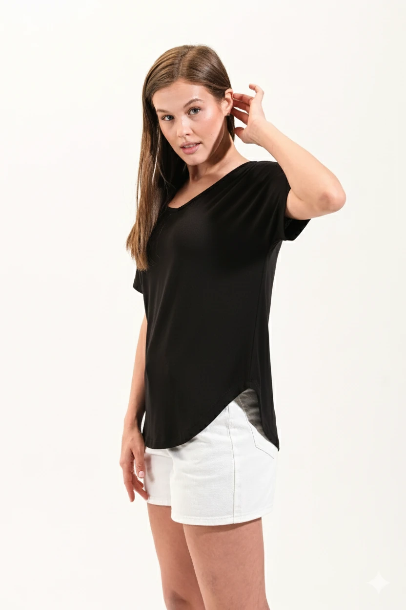 725107_Kadın Düşük Kollu Yuvarlak Yakalı Tshirt