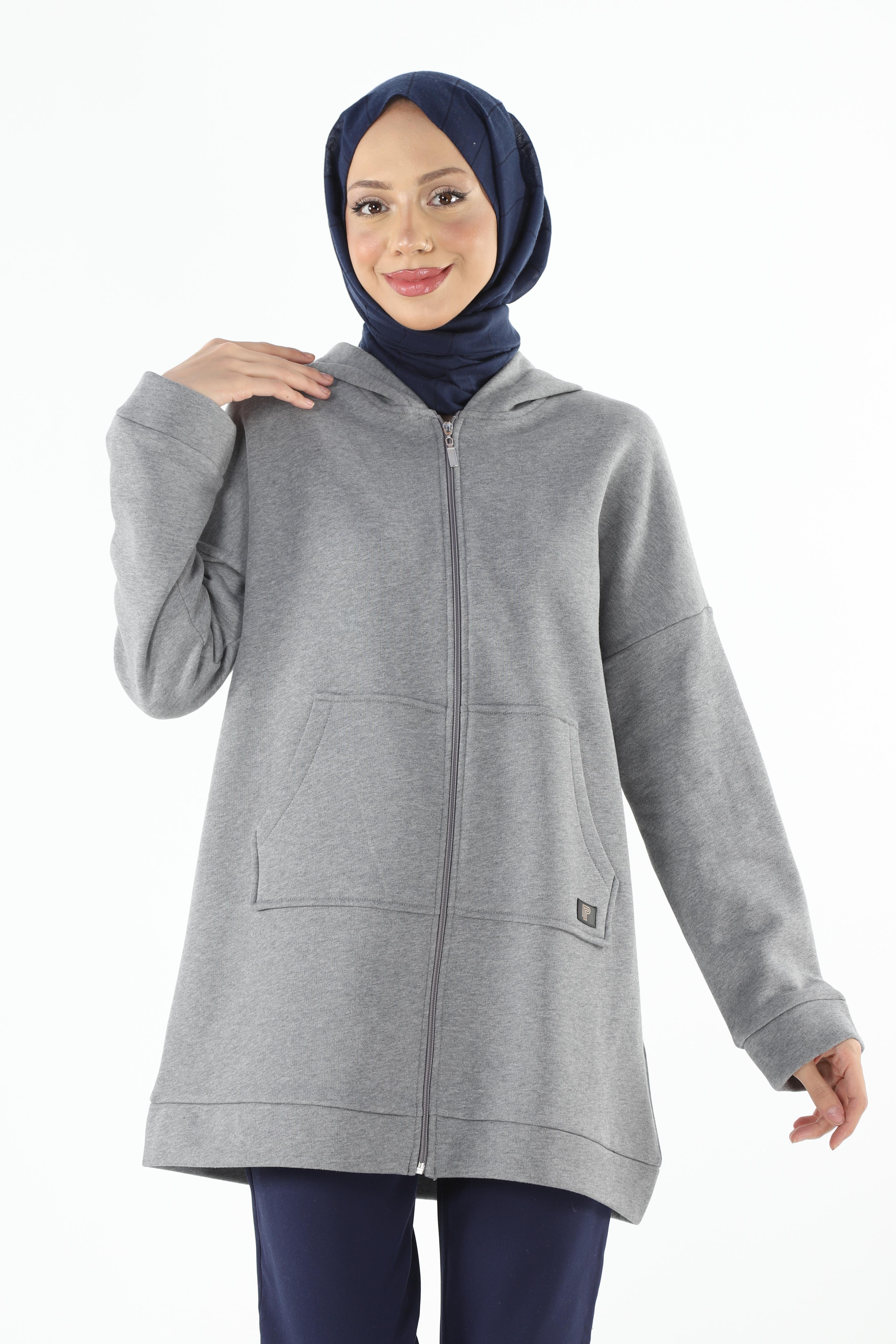 1929_Fermuarlı Tesettür Sweatshirt