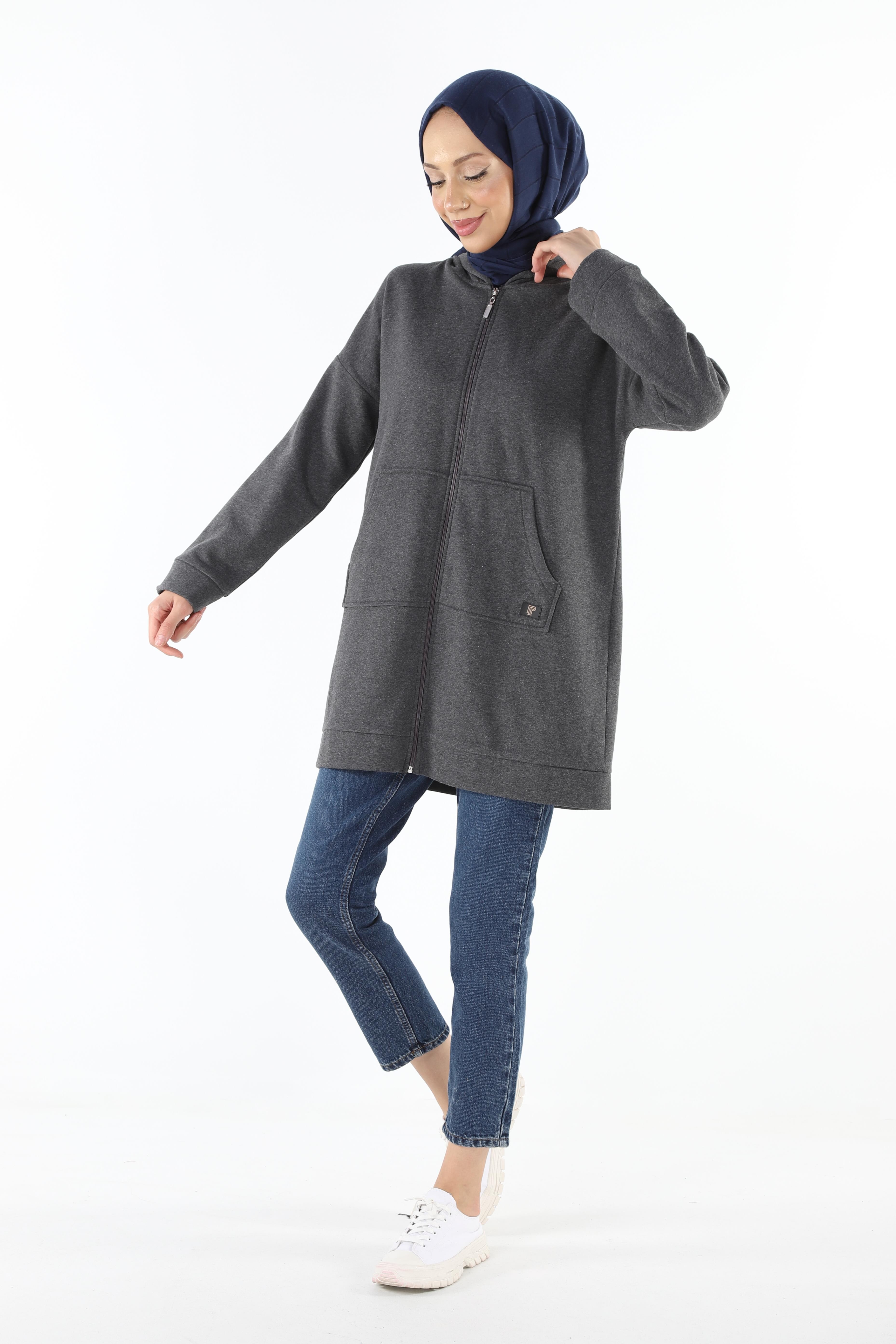 1929_Fermuarlı Tesettür Sweatshirt