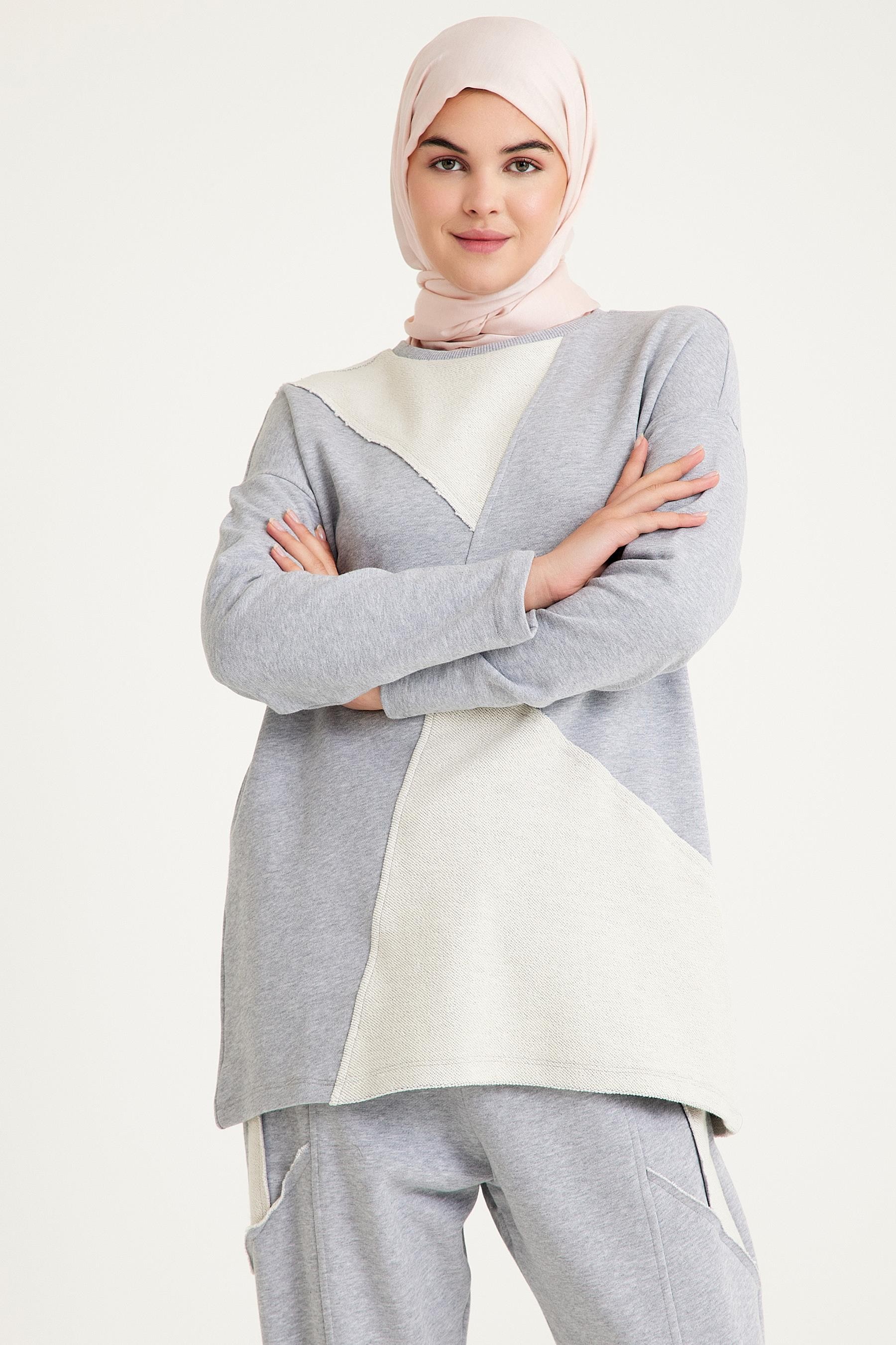 2228_Dikiş Detaylı Oversize Eşofman Tesettür Takım
