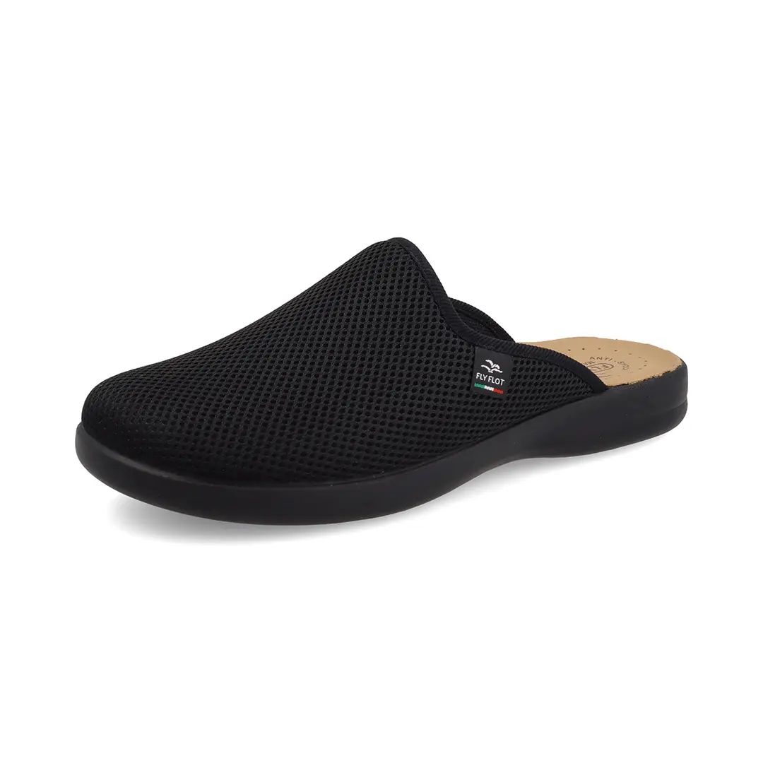 Saboti barbati, Fly Flot, P7 118 FB Negru, de casa, textil, ortopedici, cu talpa joasa, negru