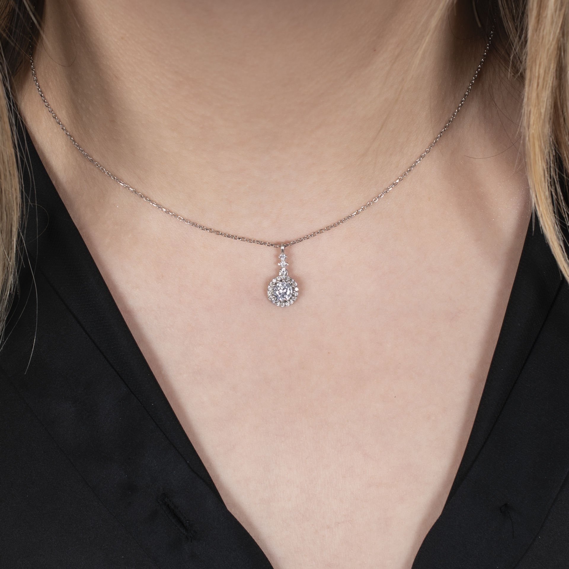 Nur Silver Yuvarlak Taşlı Gümüş Kolye NUR-KY03176