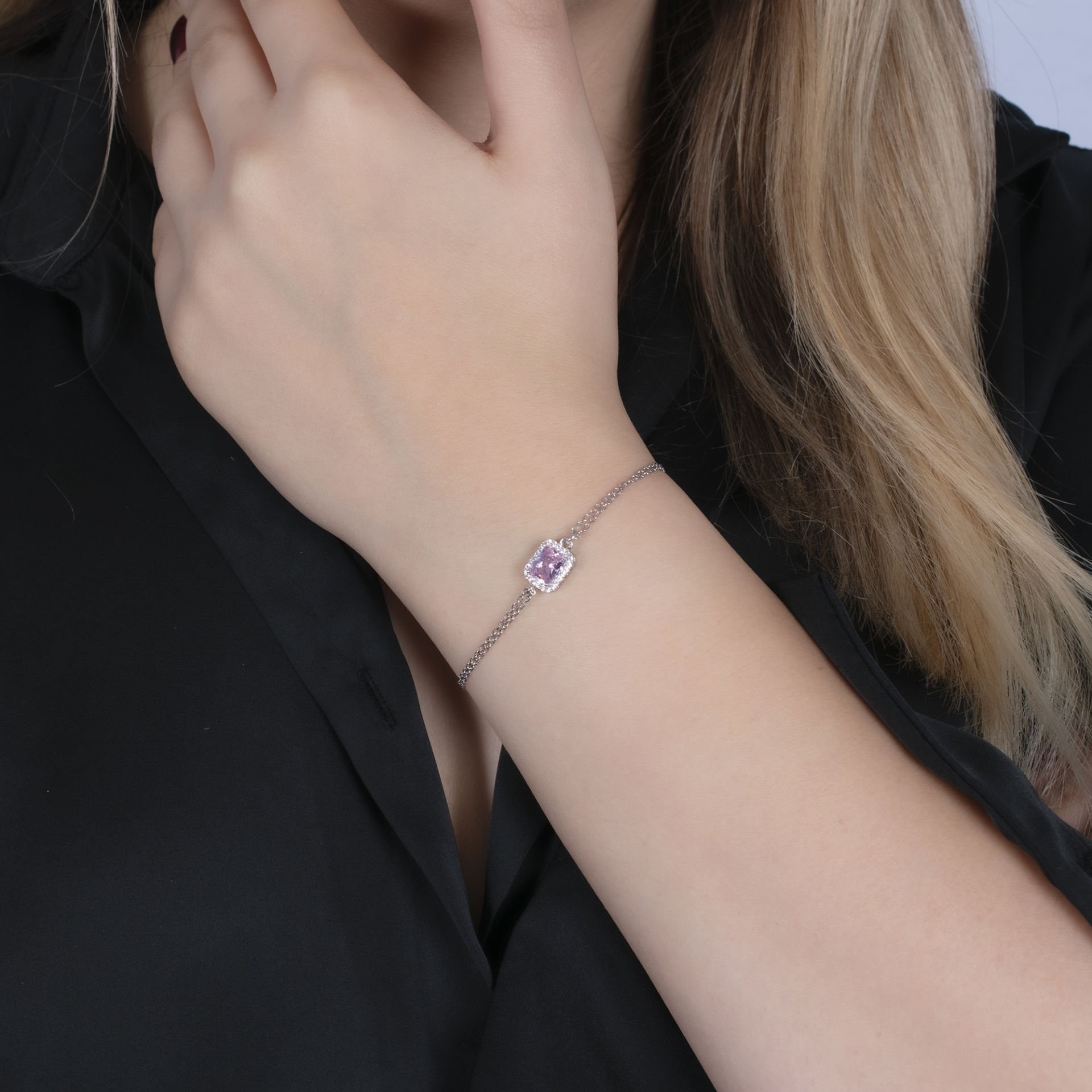 Nur Silver Pembe Taşlı Gümüş Bileklik NUR-BK03148