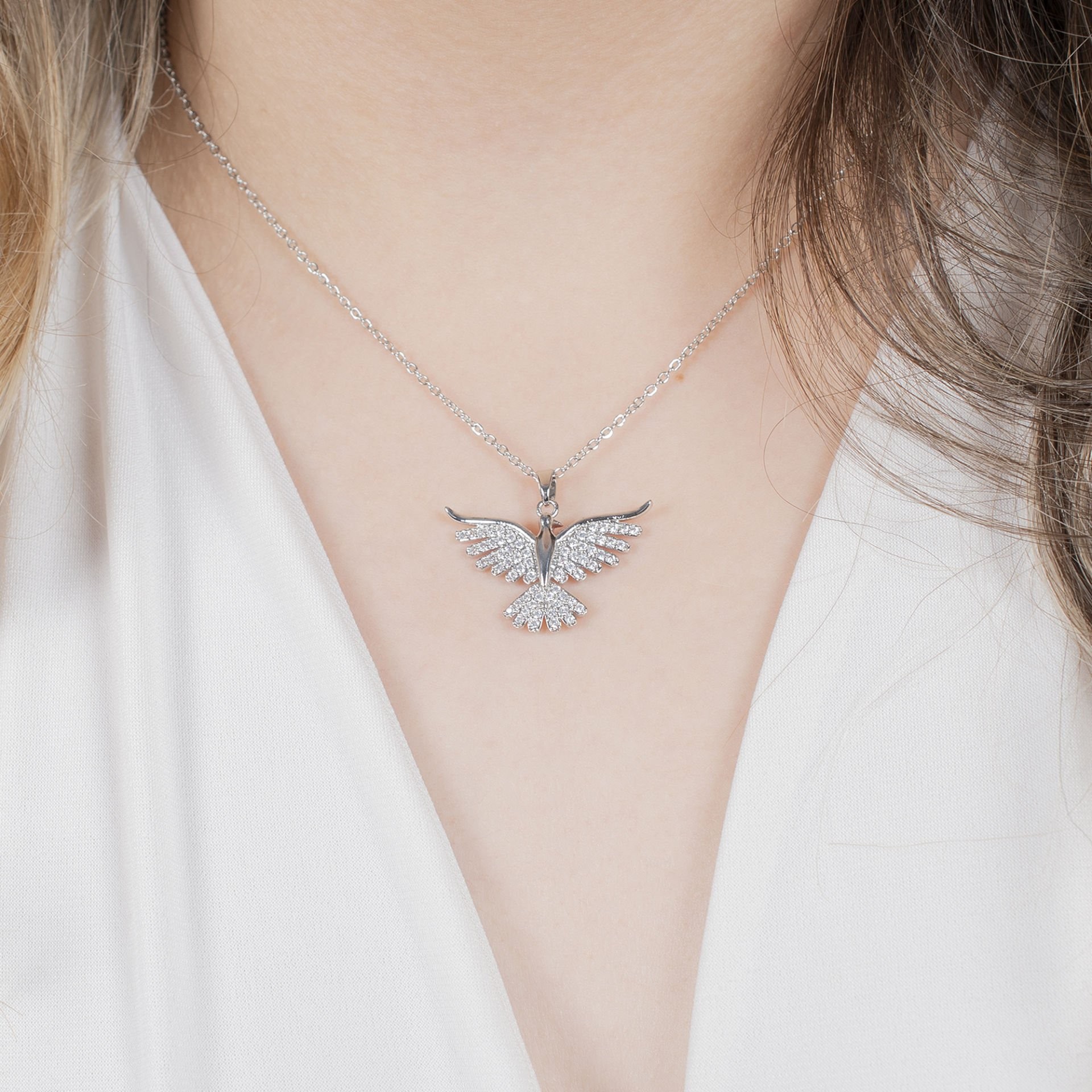 Nur Silver Taşlı Anka Kuşu Çelik Kolye NUR-CL00386
