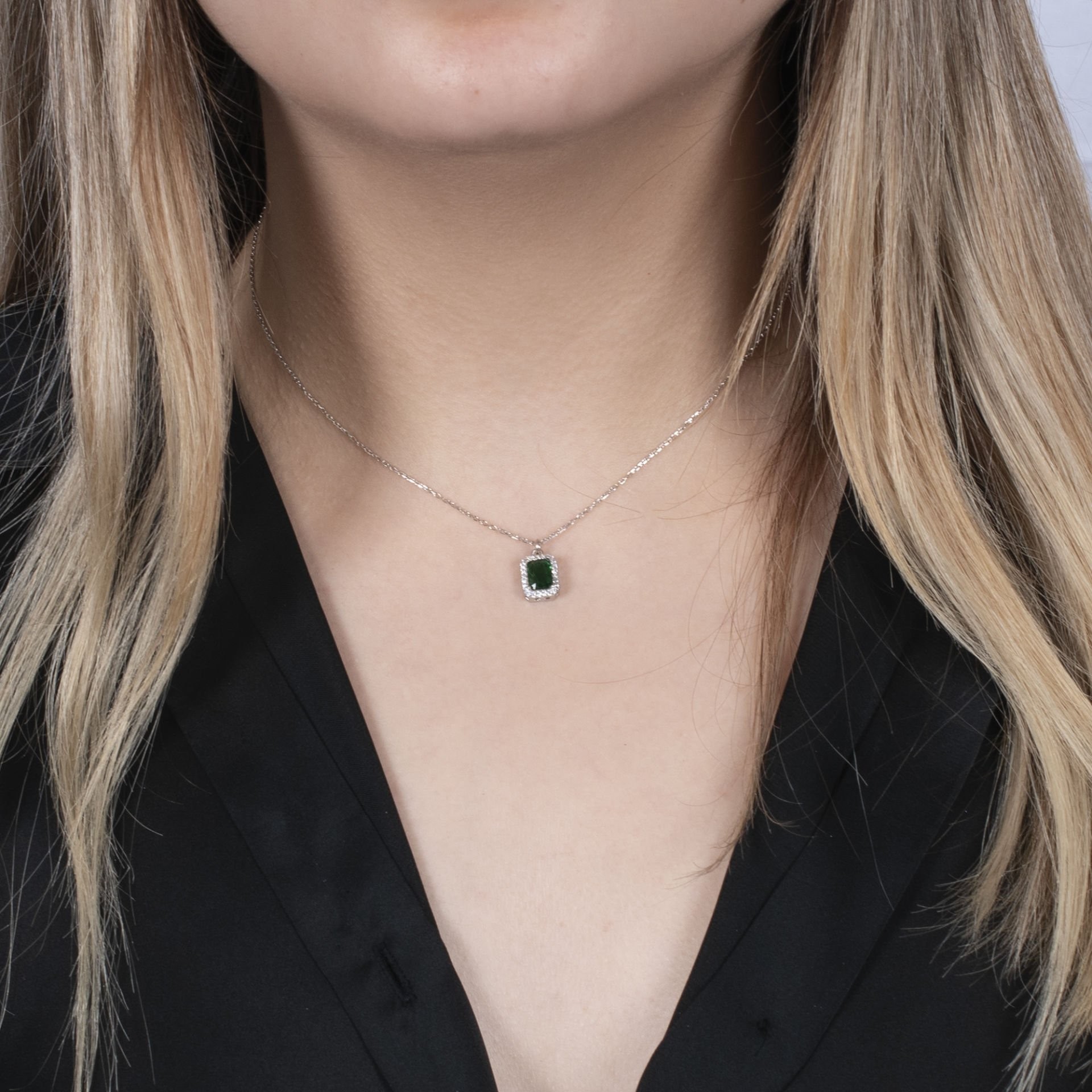 Nur Silver Yeşil Baget Gümüş Kolye NUR-KY03162