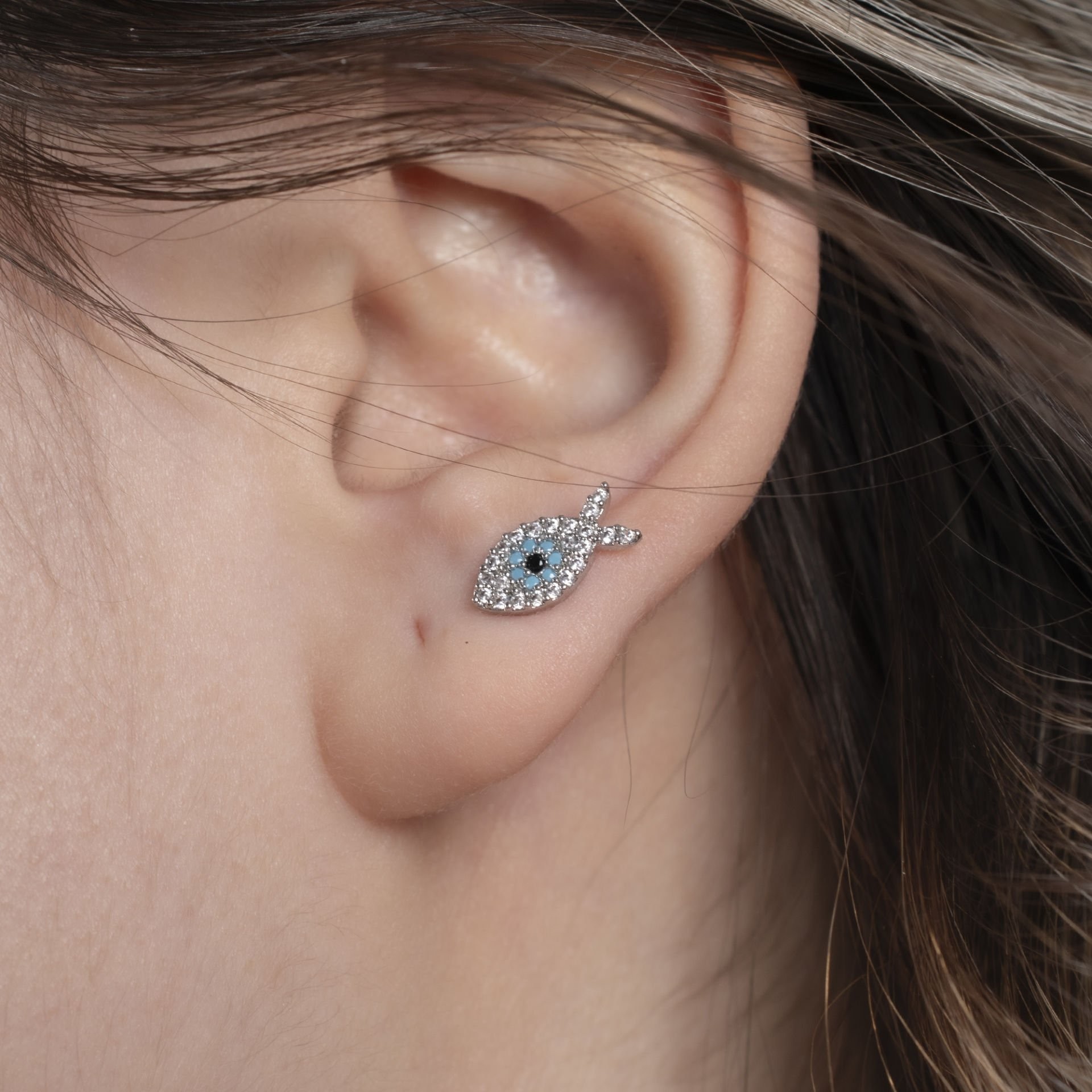 Nur Silver Balık Çelik Tragus Küpe NUR-KE03307