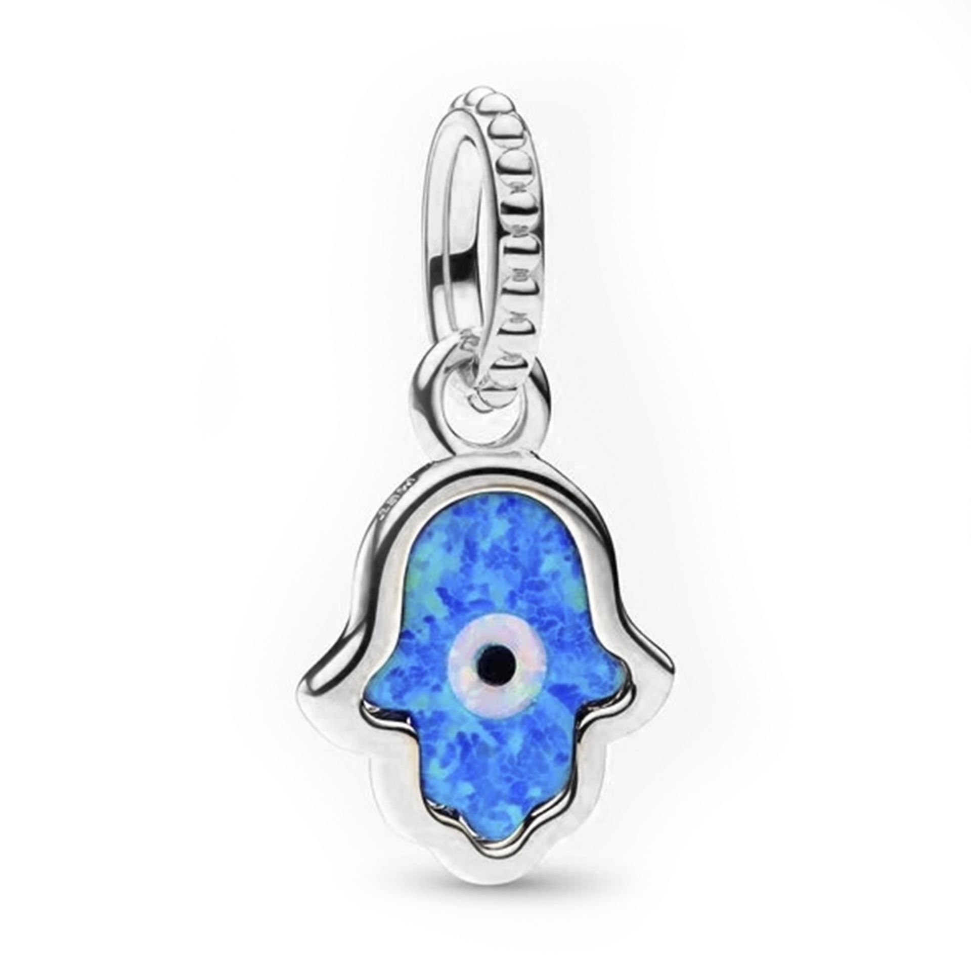 Nur Silver Işıltılı Mavi Fatma Ana Eli Sallantılı Gümüş Charm NUR-BL00347